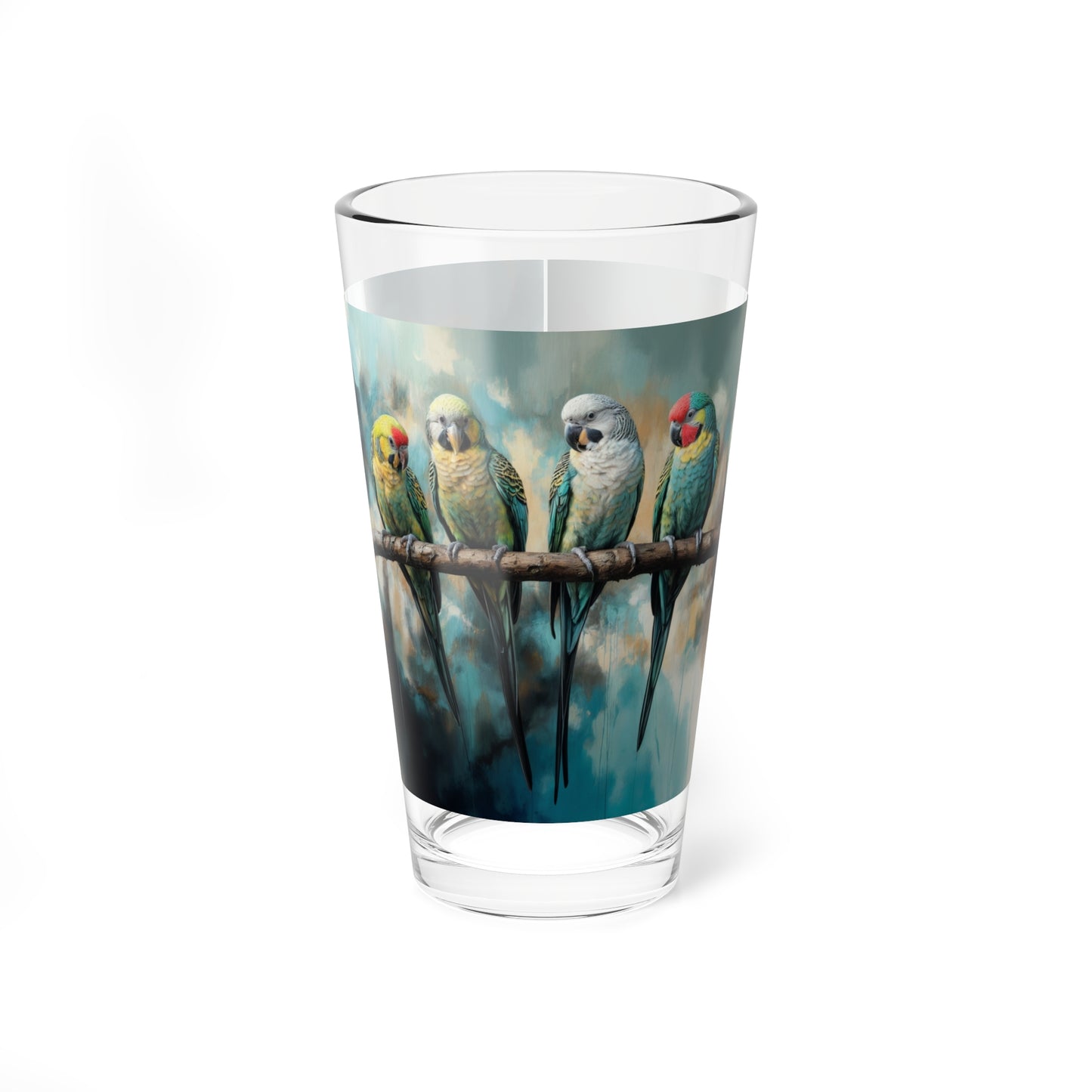 Festival of Parakeets Mixing Glass - 16oz Drinkware for Bird Lovers