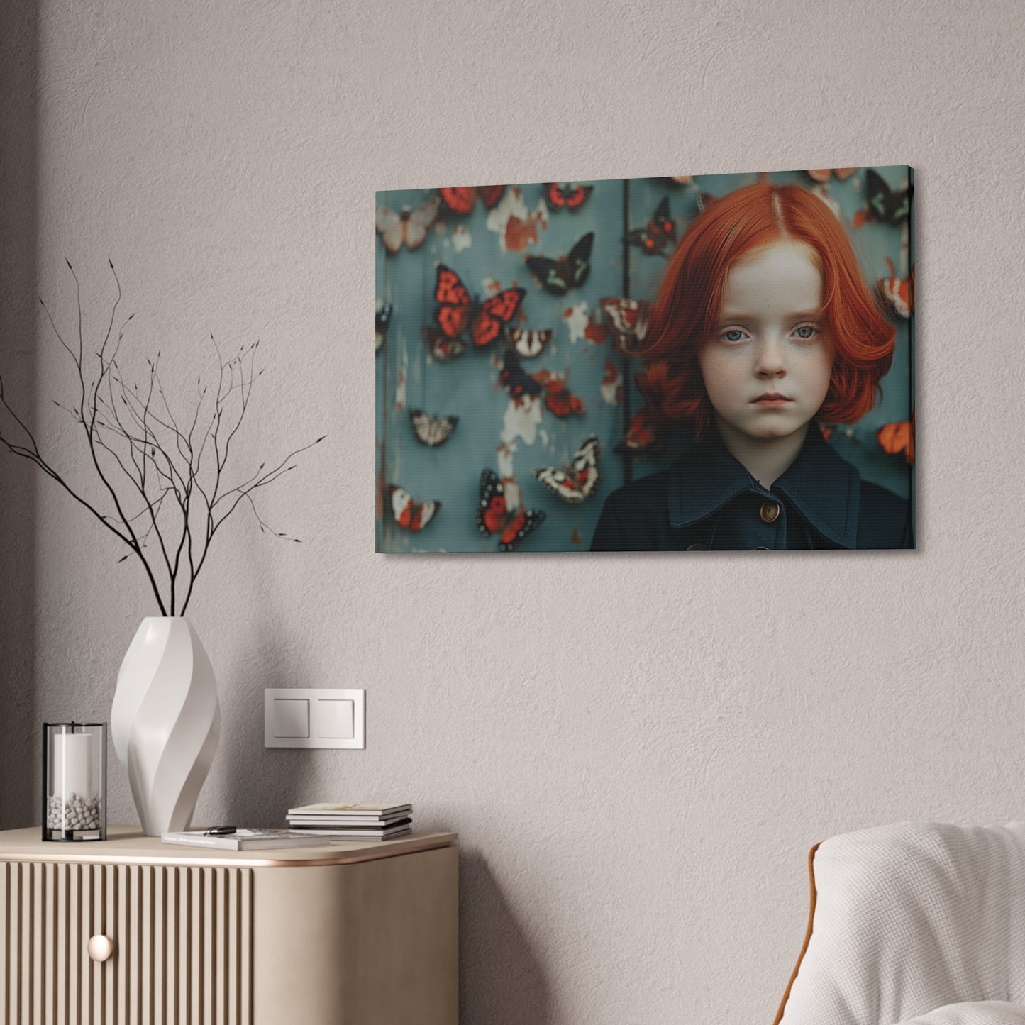 Redheaded Girl with Butterflies Canvas Print — Stretched 1.5" Wall Art