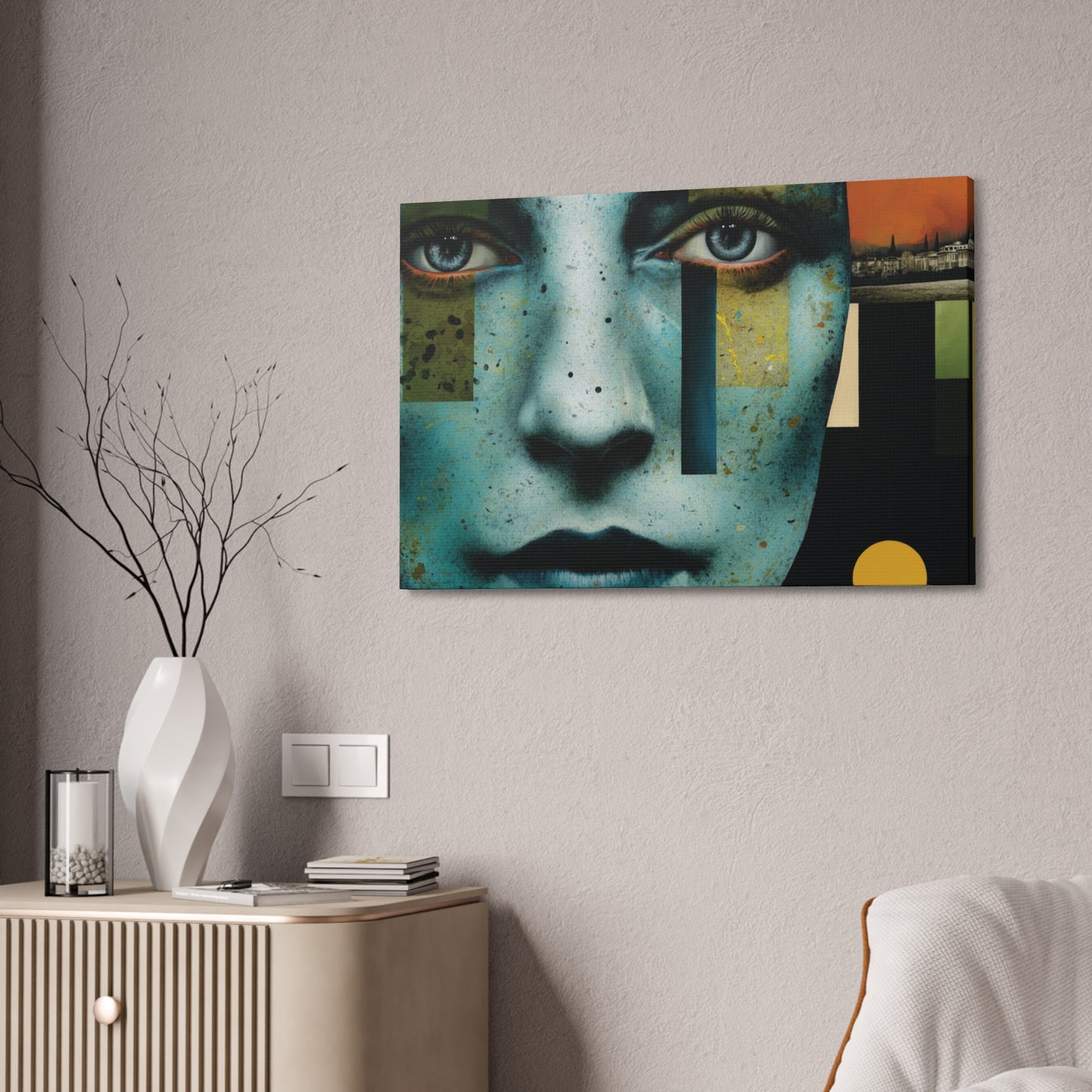Abstract Blue Face Canvas Print — Contemporary Stretched Wall Art