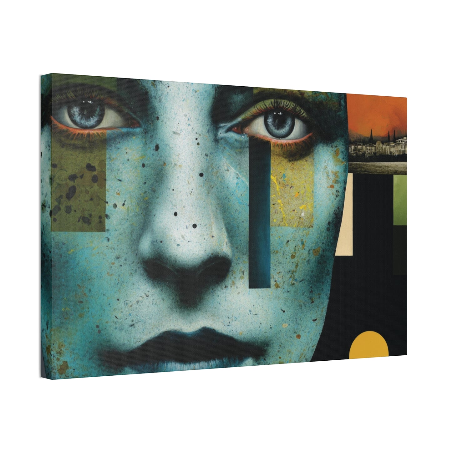 Abstract Blue Face Canvas Print — Contemporary Stretched Wall Art