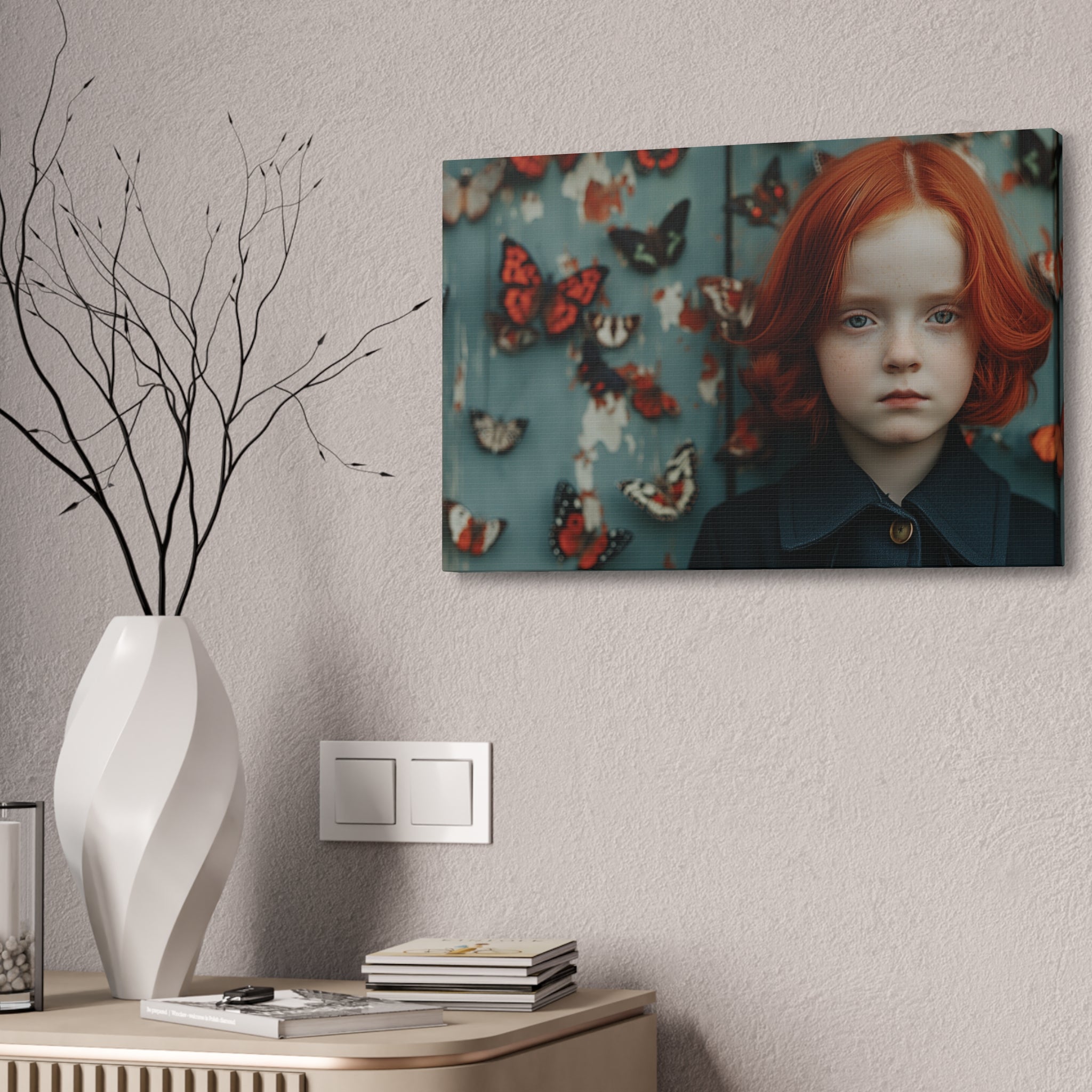 Redheaded Girl with Butterflies Canvas Print — Stretched 1.5" Wall Art