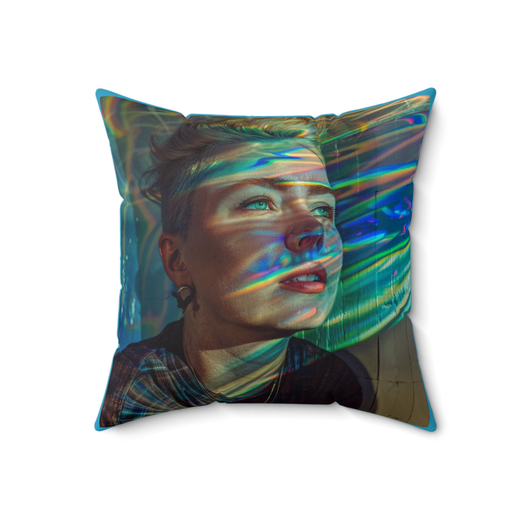 Square Throw Pillow — "I Collect Rabbit Holes for Fun" Blue Decorative Pillow, Quirky Gift for Creative Thinkers
