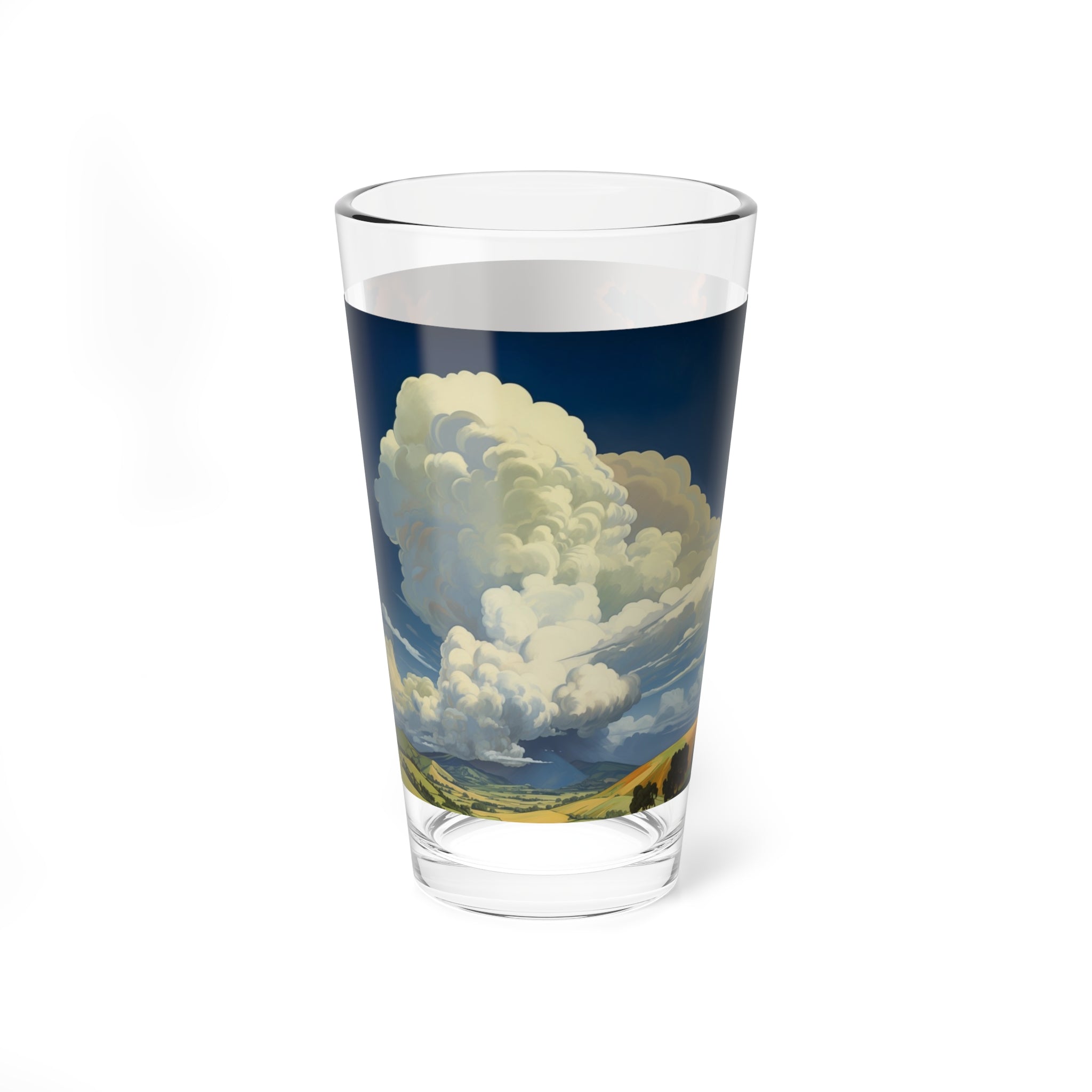 Towering Clouds over Rolling Green Hills: Mixing Glass, 16 oz.