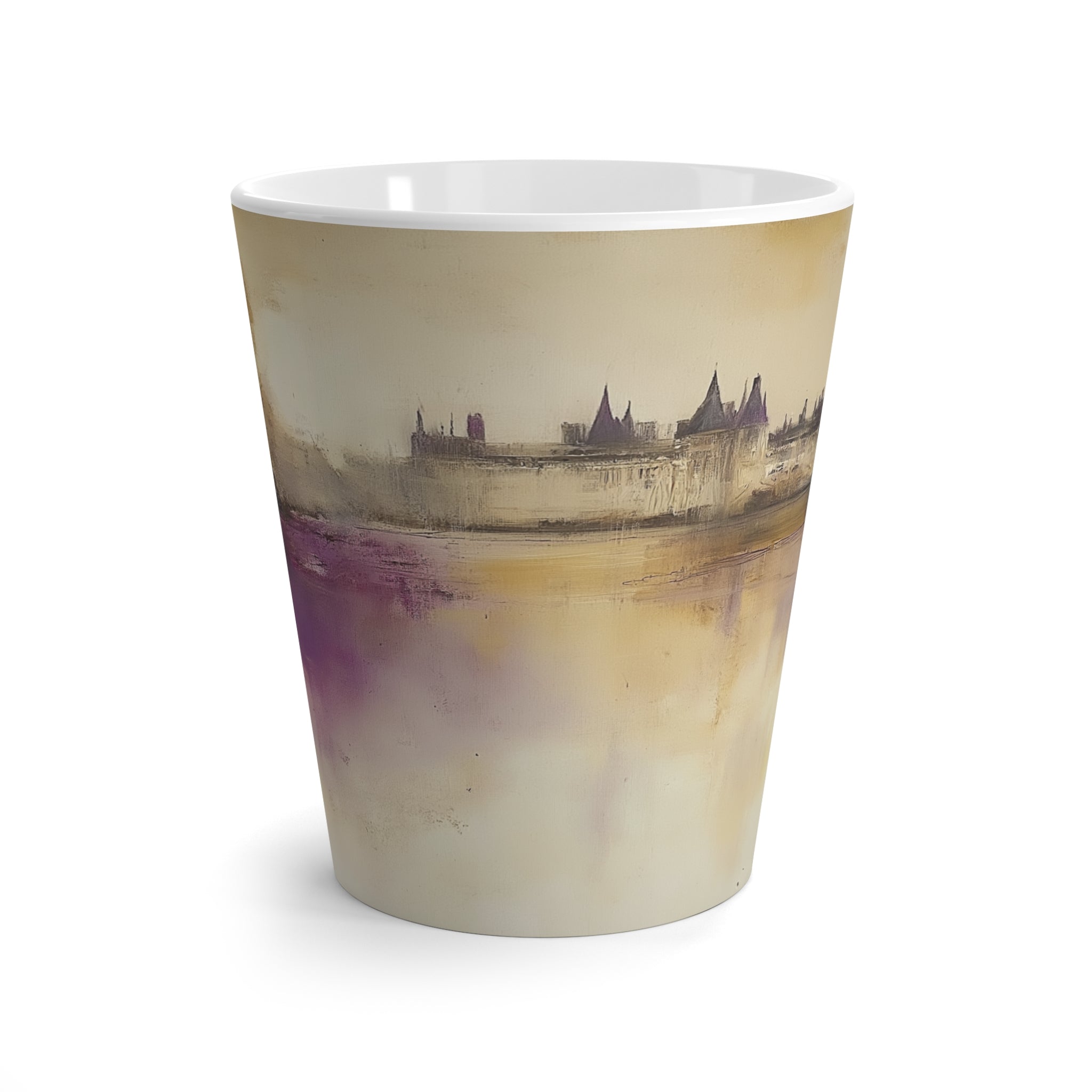 Ethereal Reflections of a Timeless Chateau Latte Mug – Scenic Landscape Design