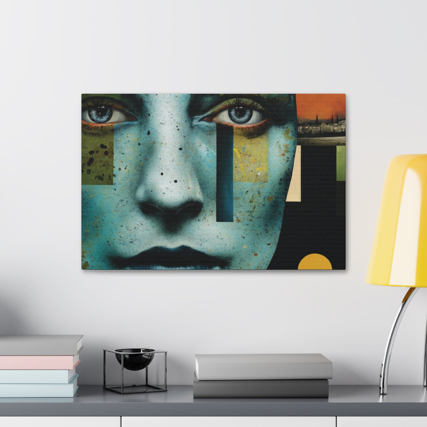 Abstract Blue Face Canvas Print — Contemporary Stretched Wall Art