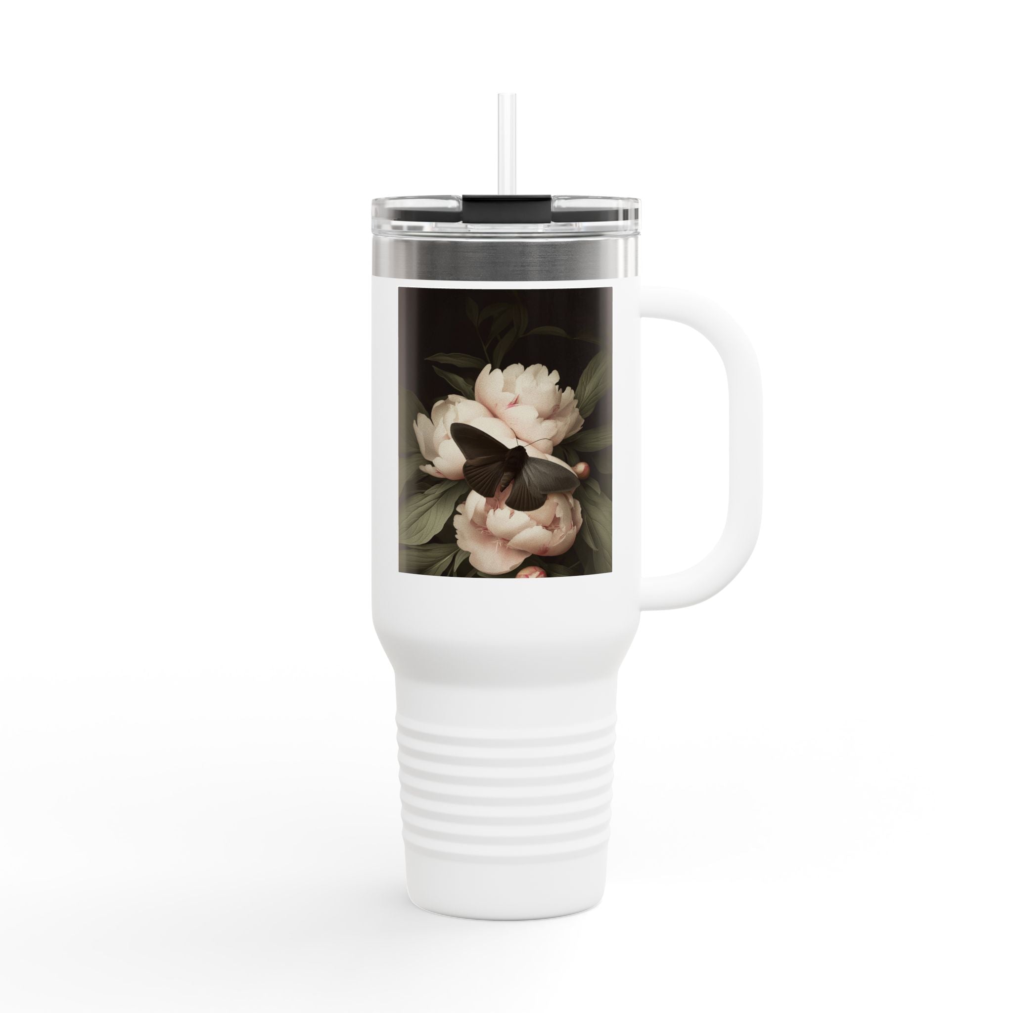 Elegant Black Butterfly: Insulated Travel Mug, 40oz