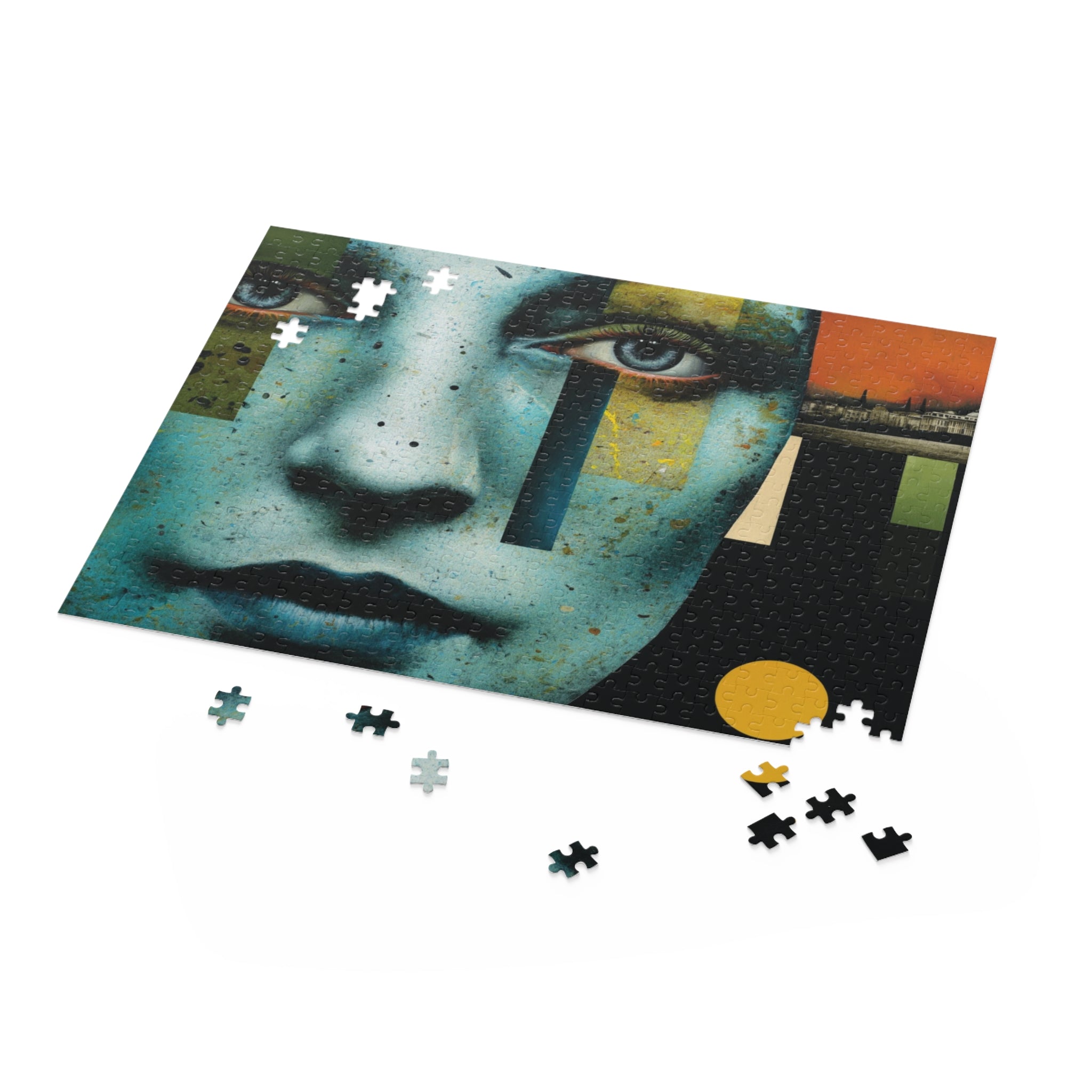 Artistic Portrait Puzzle — Blue Face Abstract Jigsaw (120/252/500 pcs)