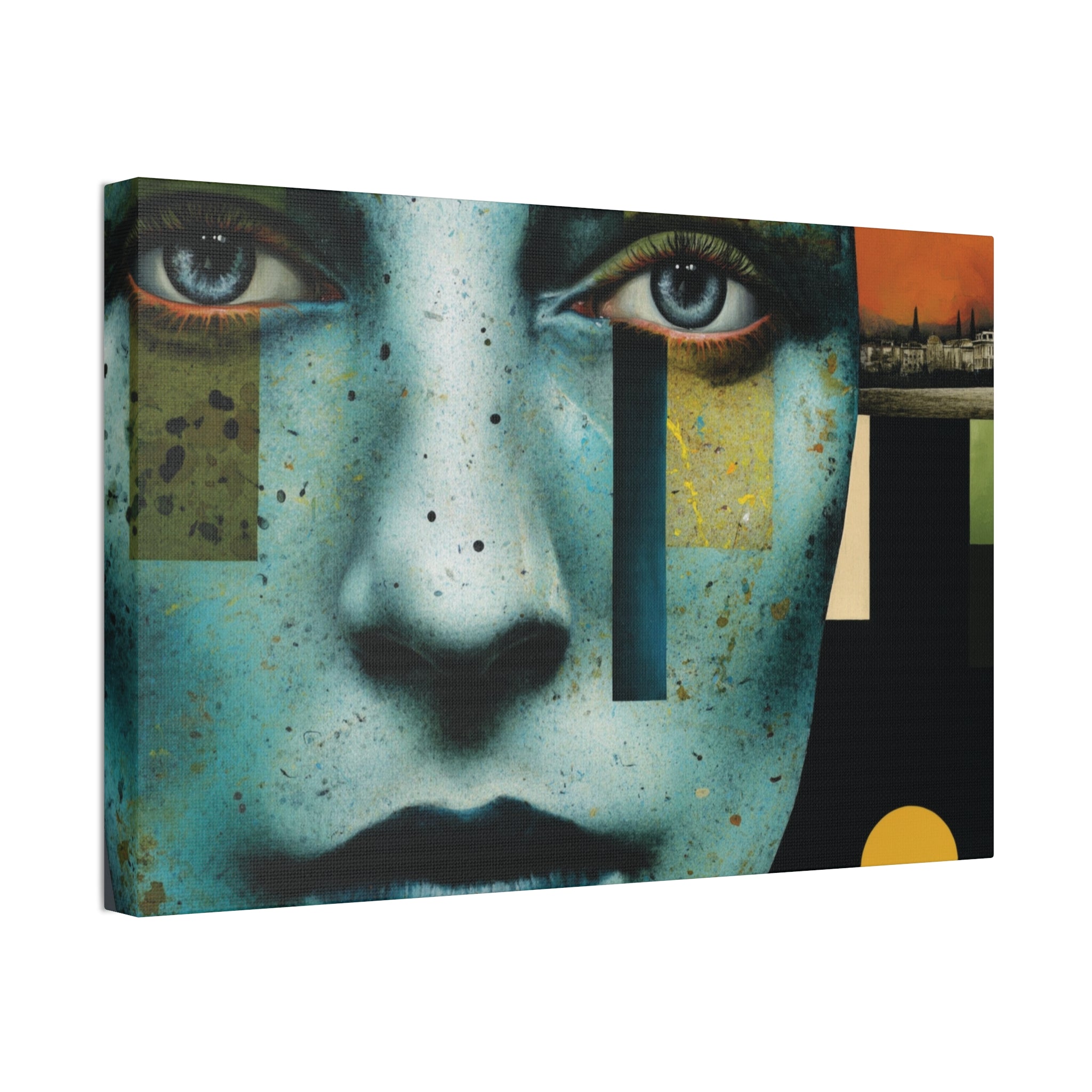Abstract Blue Face Canvas Print — Contemporary Stretched Wall Art