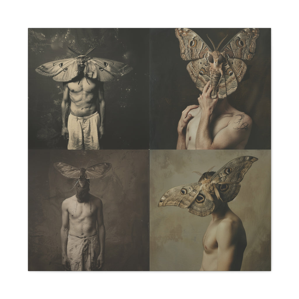 Moth Man Matte Canvas Print — Surreal Portrait Wall Art, 32" Square, Stretched 1.25"