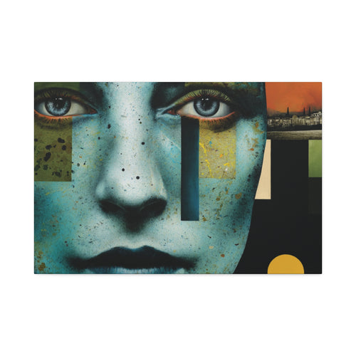Abstract Blue Face Canvas Print — Contemporary Stretched Wall Art