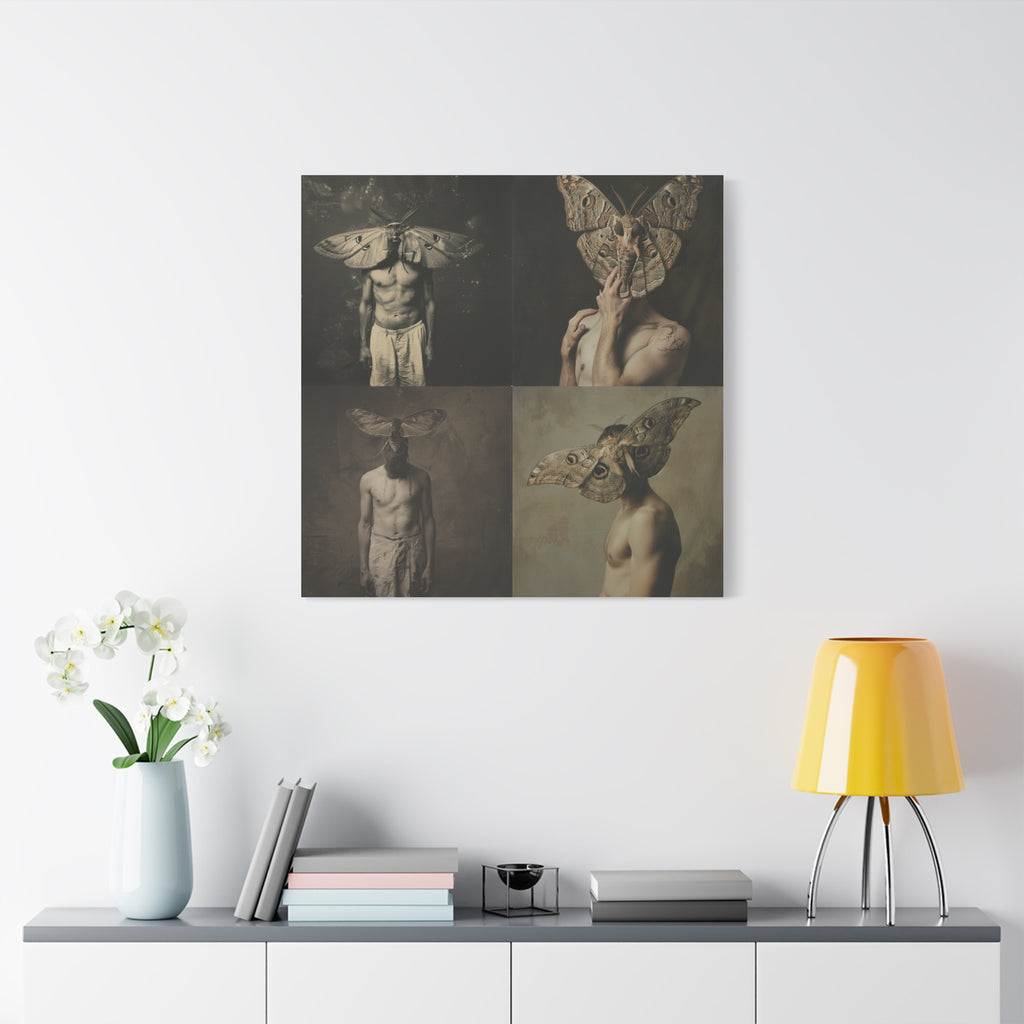 Moth Man Matte Canvas Print — Surreal Portrait Wall Art, 32" Square, Stretched 1.25"