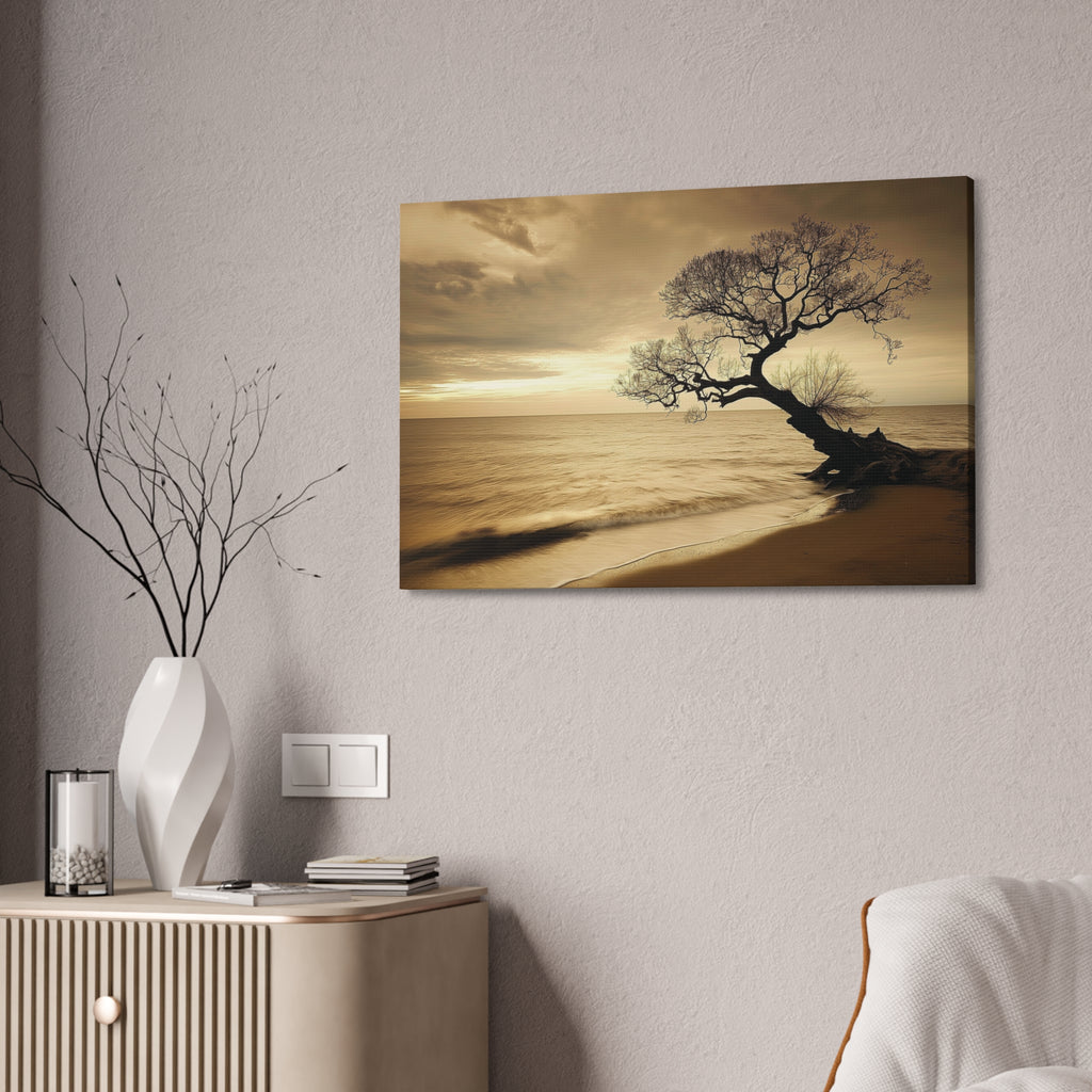 Sepia Beach Tree Canvas Wall Art - Stretched 1.5"