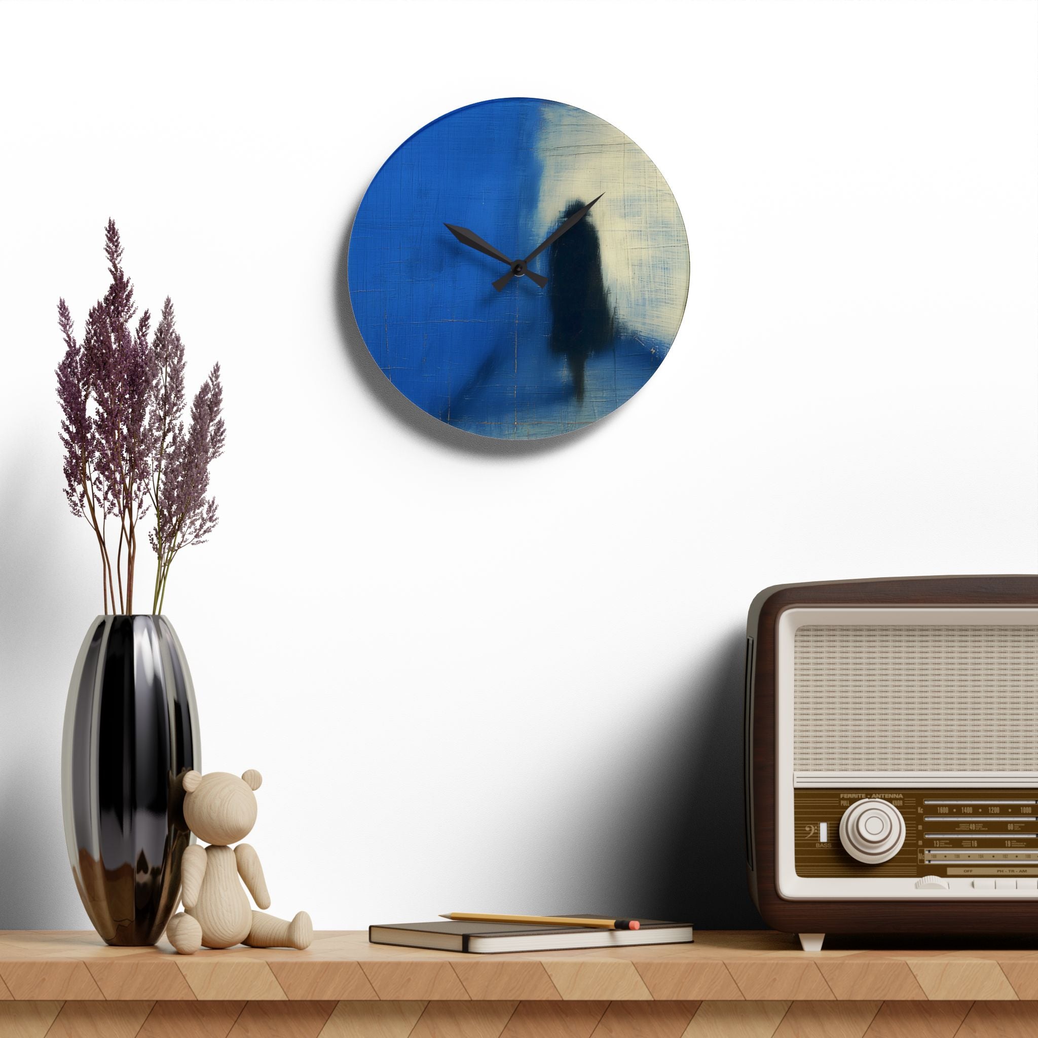 Abstract Blue Silhouette Acrylic Wall Clock — Modern Minimalist Home Décor
