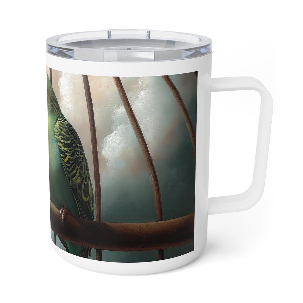 Budgies in Love!  Charming Insulated Coffee Mug - Perfect Gift for Bird Lovers