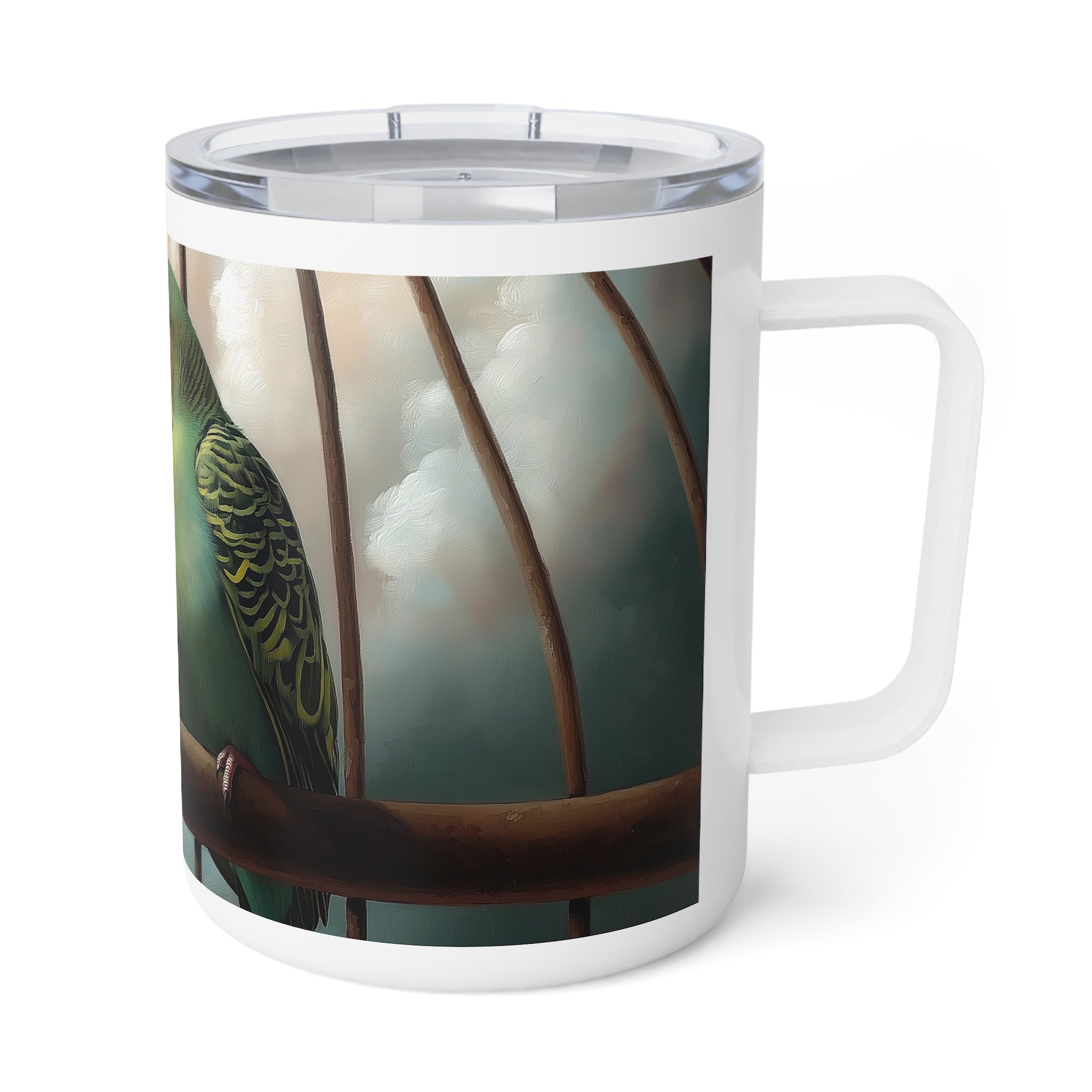 Budgies in Love!  Charming Insulated Coffee Mug - Perfect Gift for Bird Lovers