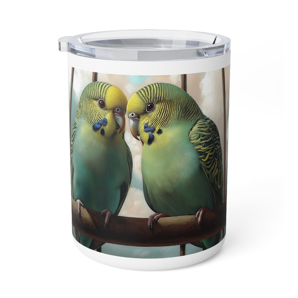Budgies in Love!  Charming Insulated Coffee Mug - Perfect Gift for Bird Lovers