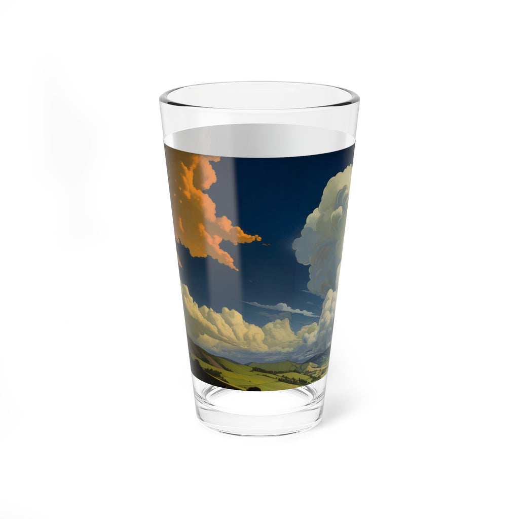 Towering Clouds over Rolling Green Hills: Mixing Glass, 16 oz.