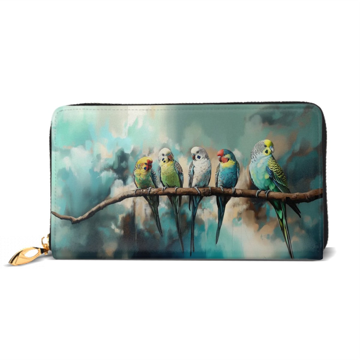 Vibrant Budgie Celebration! Exquisite Horizontal Leather Long Clutch Wallet