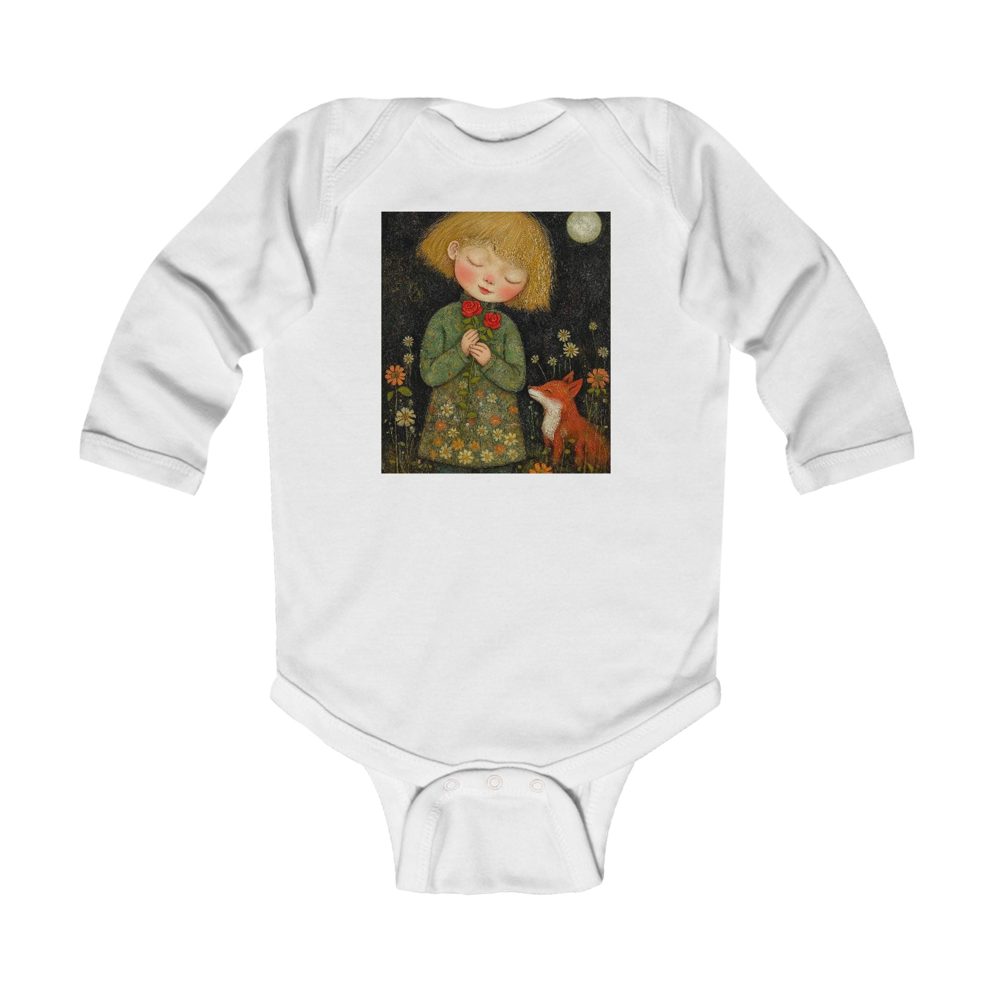 Infant Bodysuit — Whimsical Girl & Fox Moonlight Nursery Print