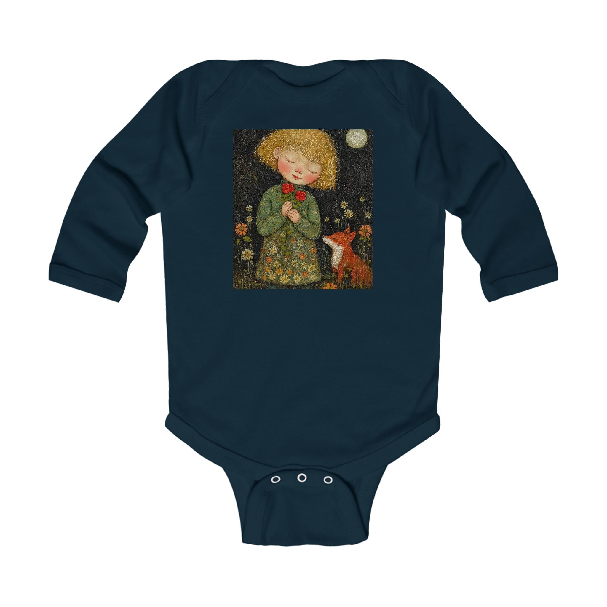 Infant Bodysuit — Whimsical Girl & Fox Moonlight Nursery Print