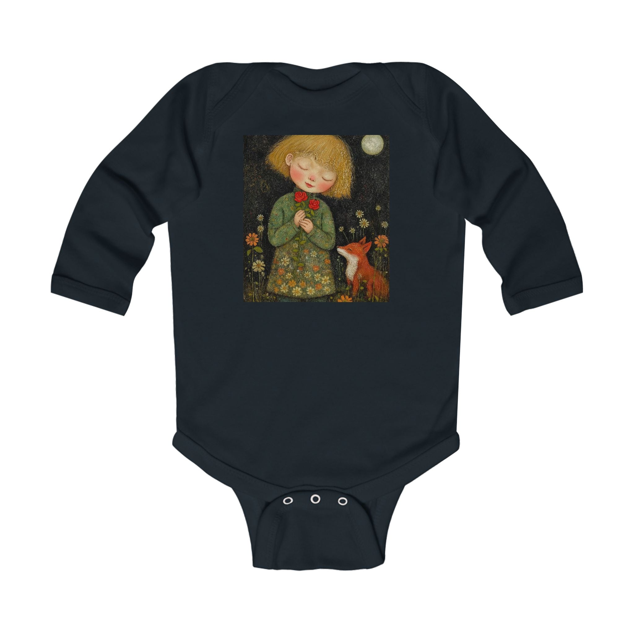 Infant Bodysuit — Whimsical Girl & Fox Moonlight Nursery Print