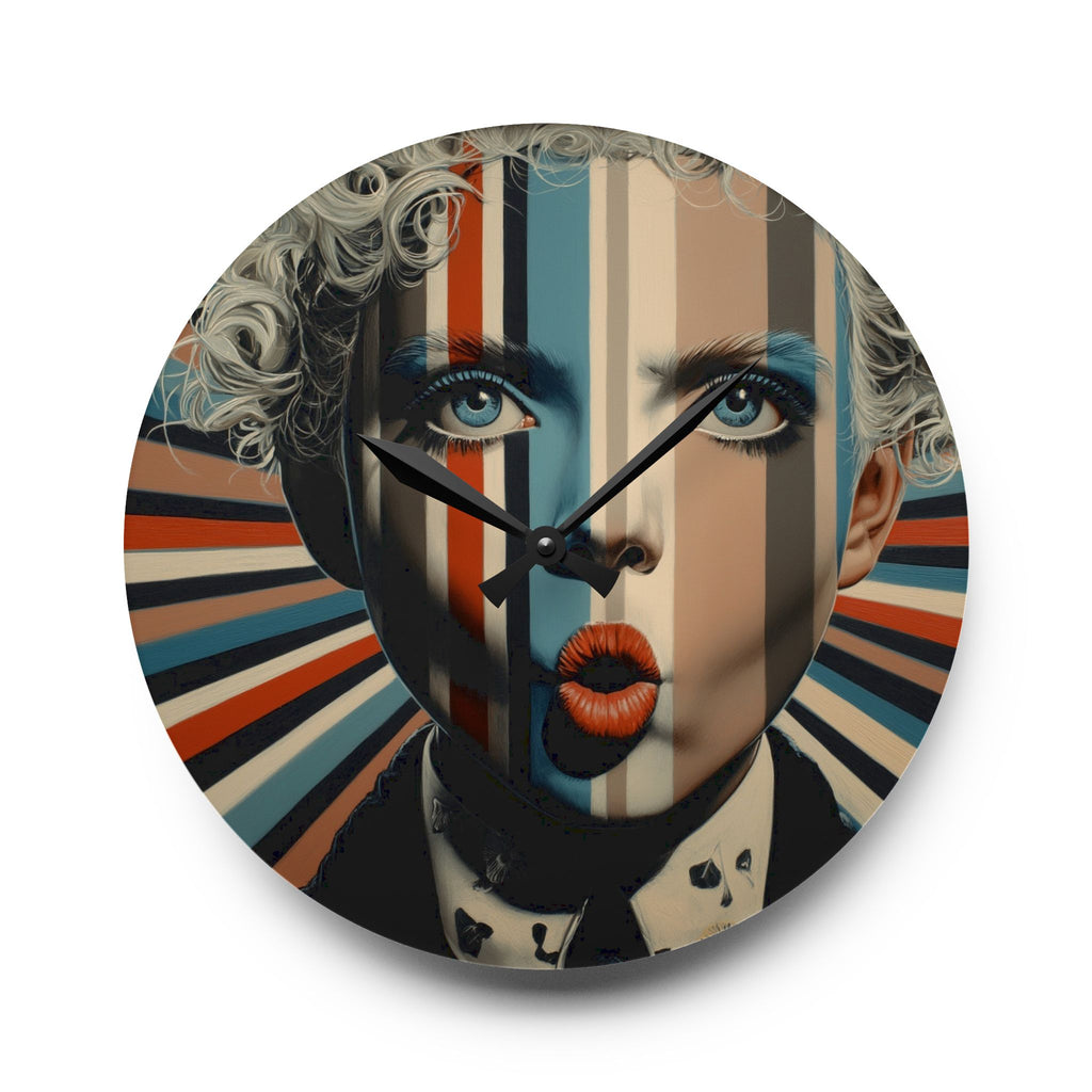 Pop Art Portrait Acrylic Wall Clock — Retro Geometric Face Design