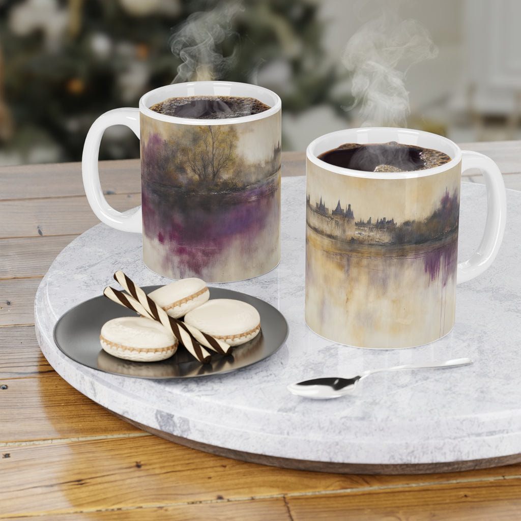 Ethereal Reflections of a Timeless Chateau Ceramic Mug - Artistic Coffee Cup for Nature Lovers - 11oz/15oz/20oz