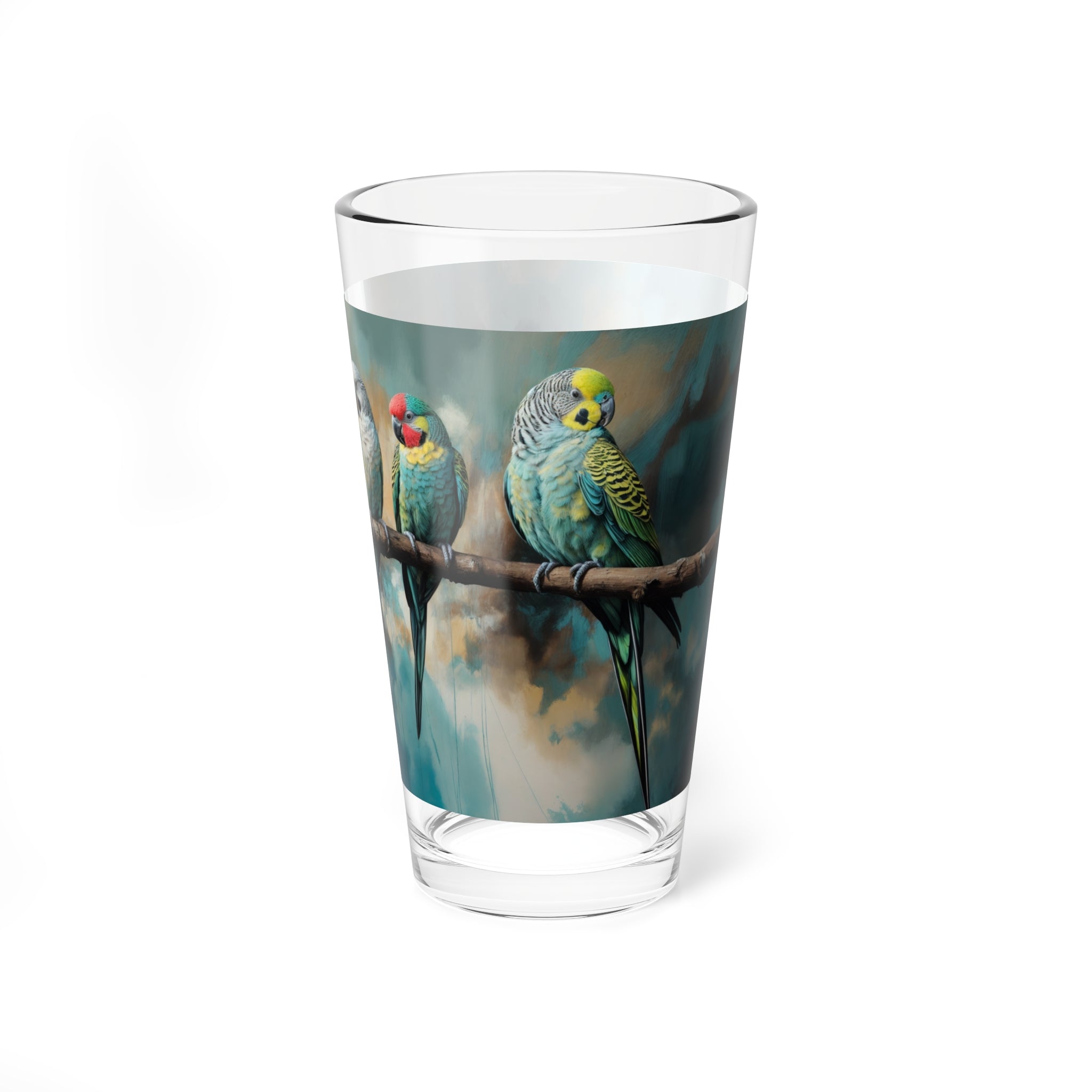 Festival of Parakeets Mixing Glass - 16oz Drinkware for Bird Lovers
