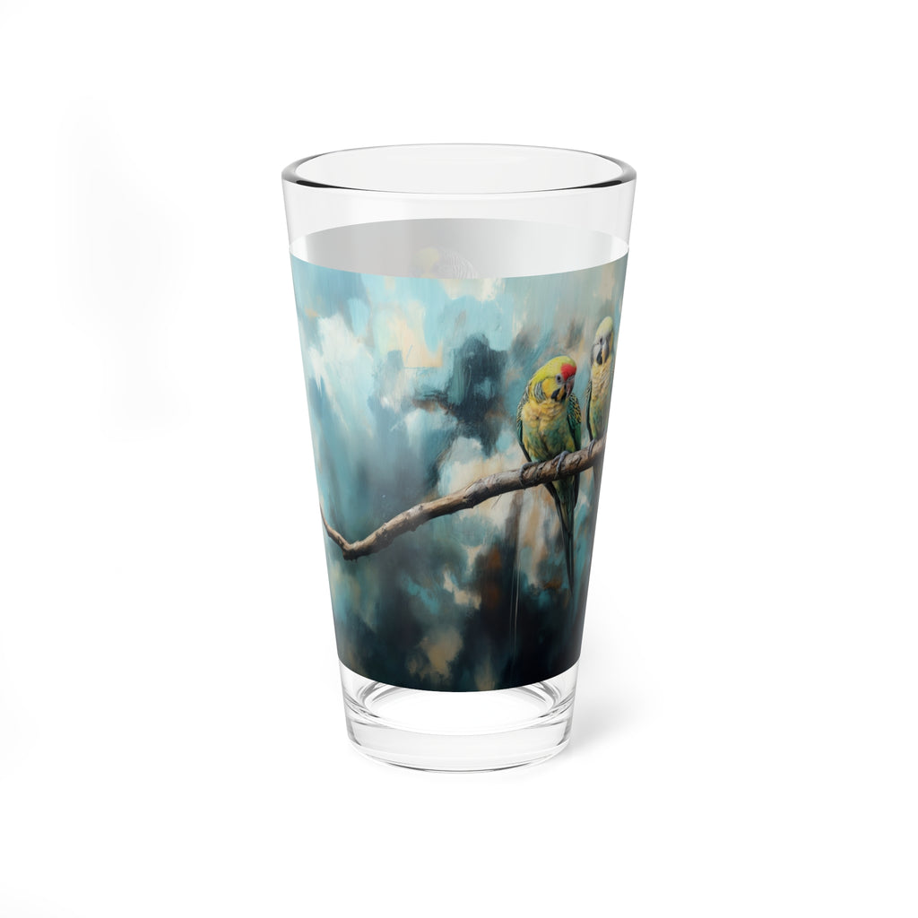 Festival of Parakeets Mixing Glass - 16oz Drinkware for Bird Lovers