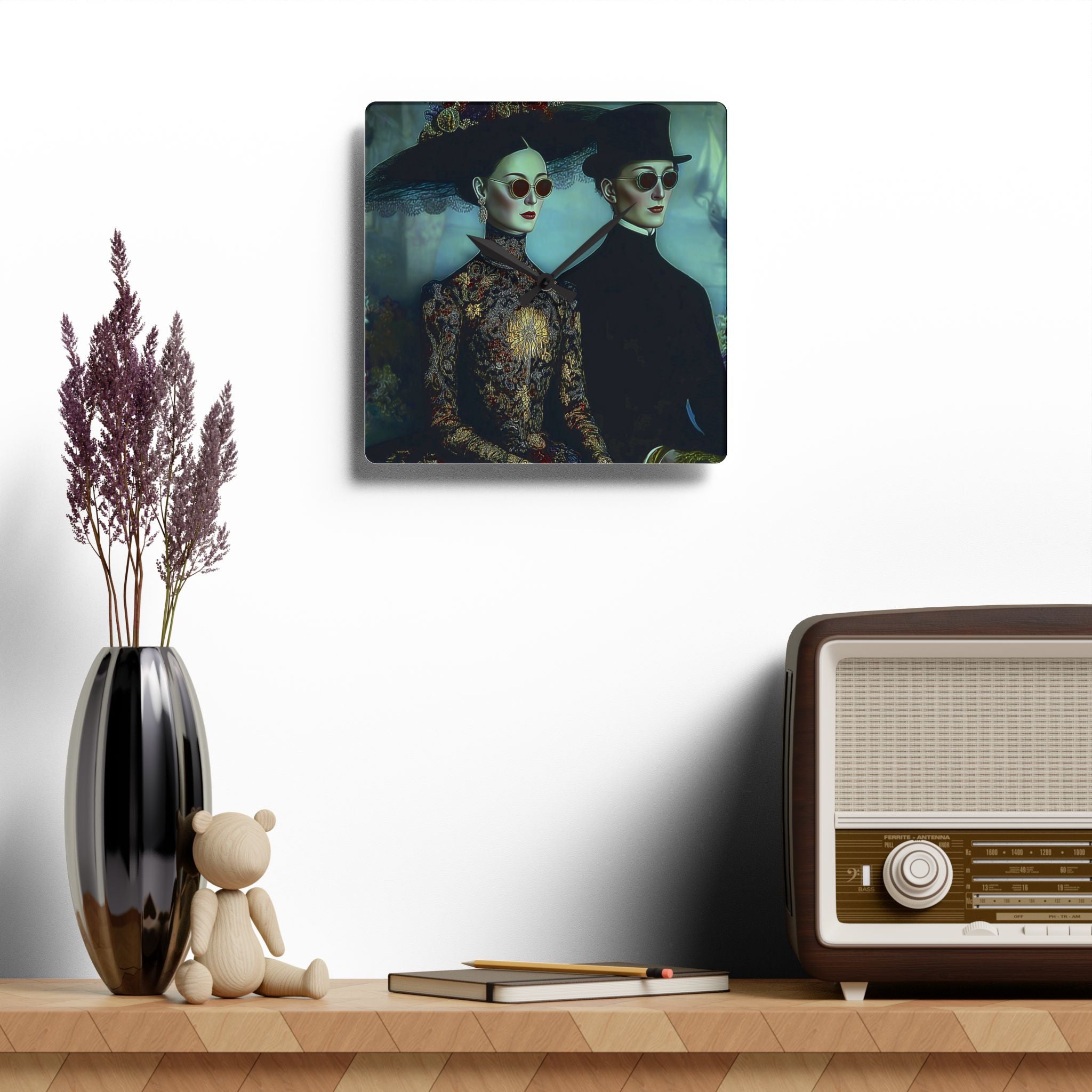 Victorian Goth Couple Acrylic Wall Clock — Vintage Gothic Portrait Home Decor