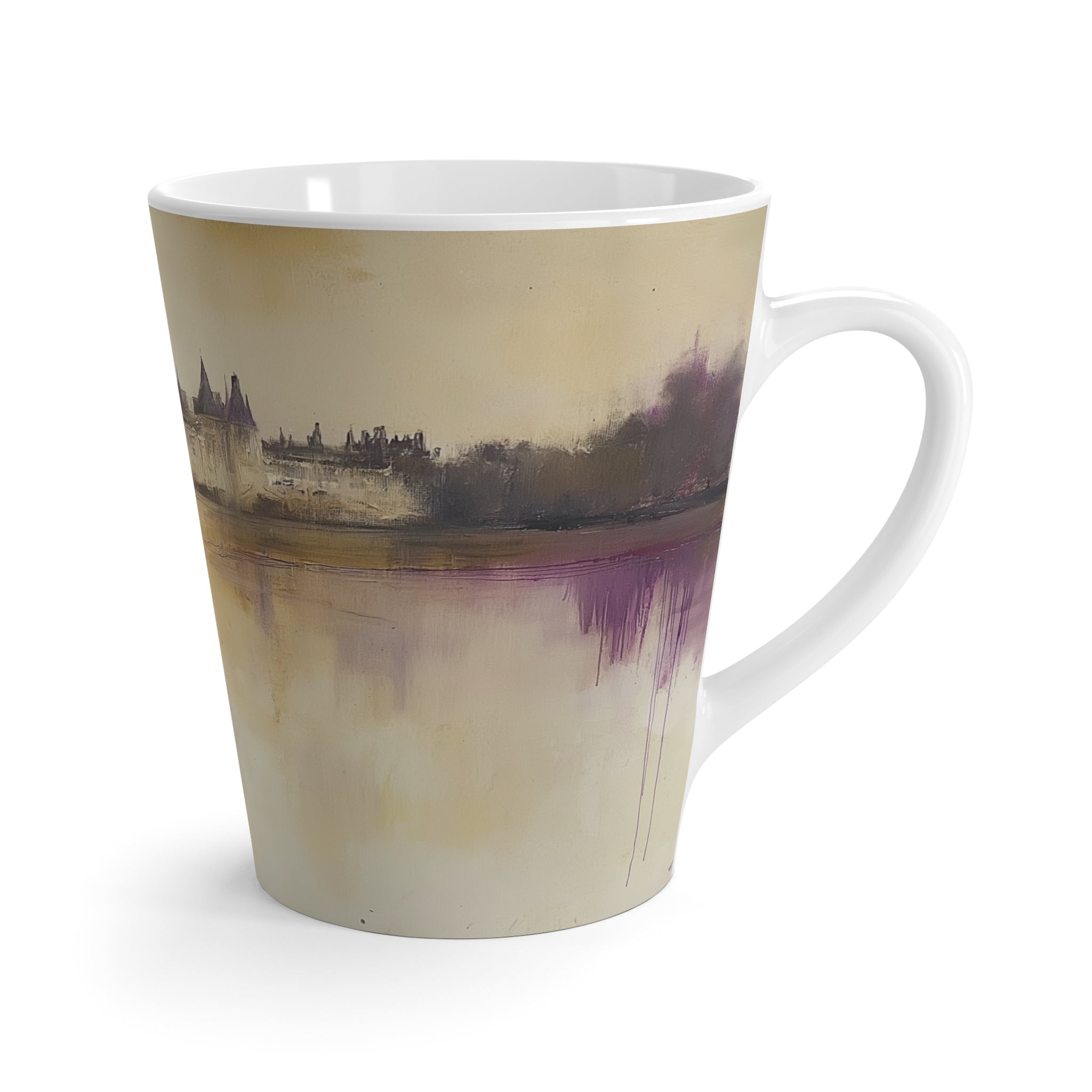 Ethereal Reflections of a Timeless Chateau Latte Mug – Scenic Landscape Design