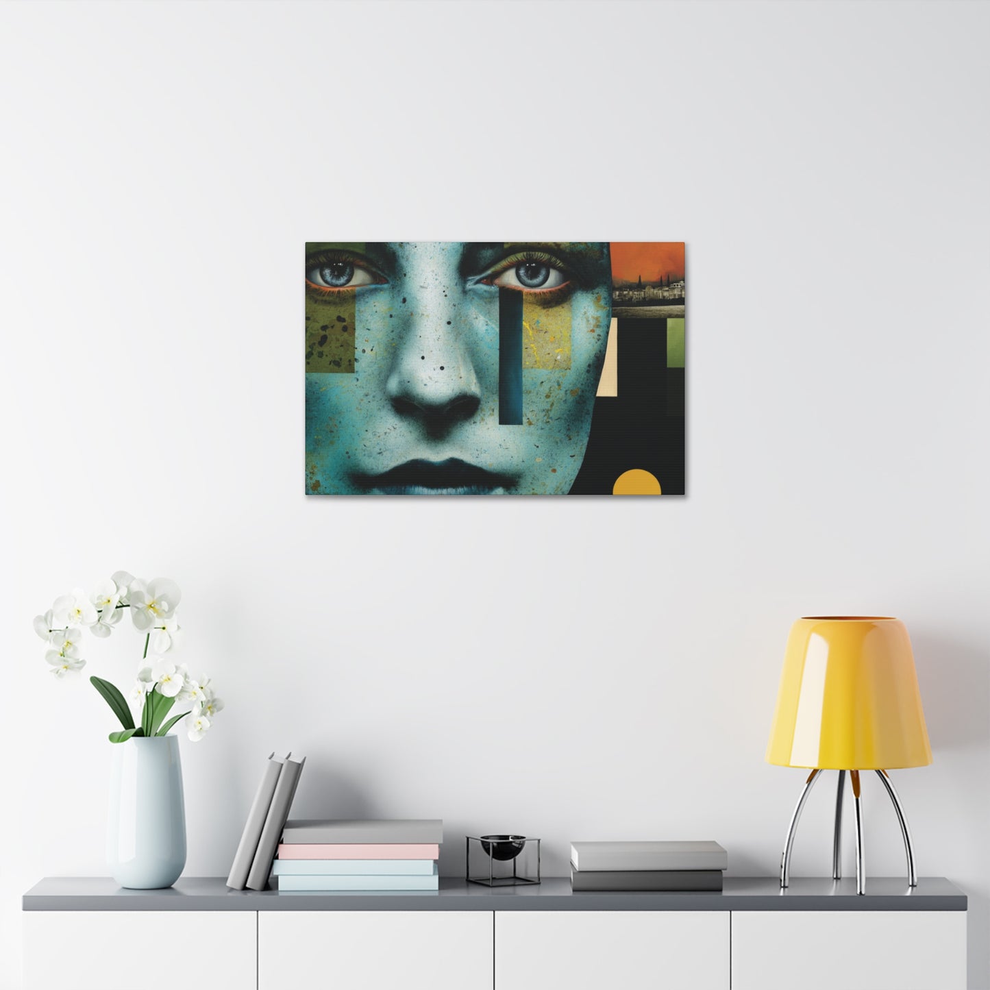 Abstract Blue Face Canvas Print — Contemporary Stretched Wall Art