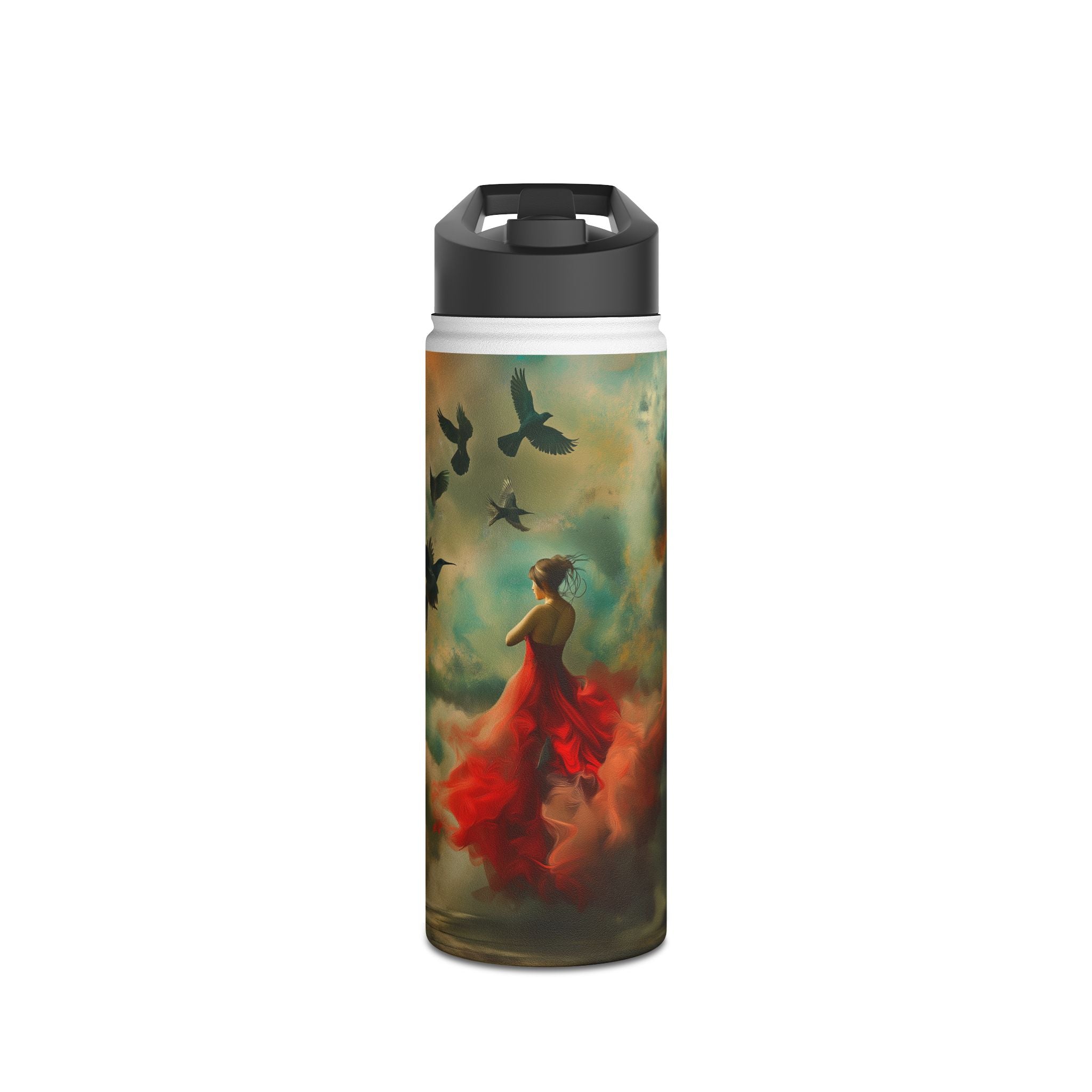 Ethereal Beauty in Red: Stainless Steel Water Bottle - Nature-Inspired Design