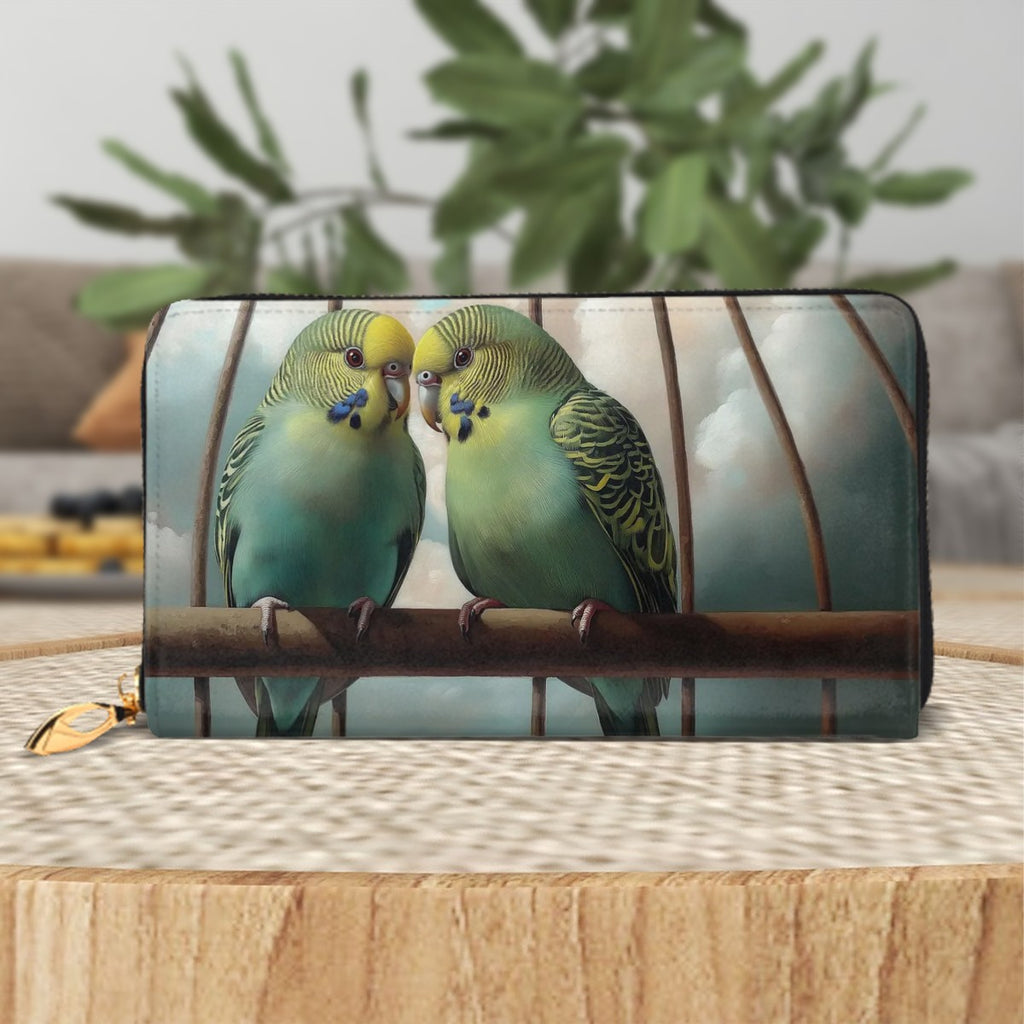 Budgies in Love! Leather Long Clutch Wallet