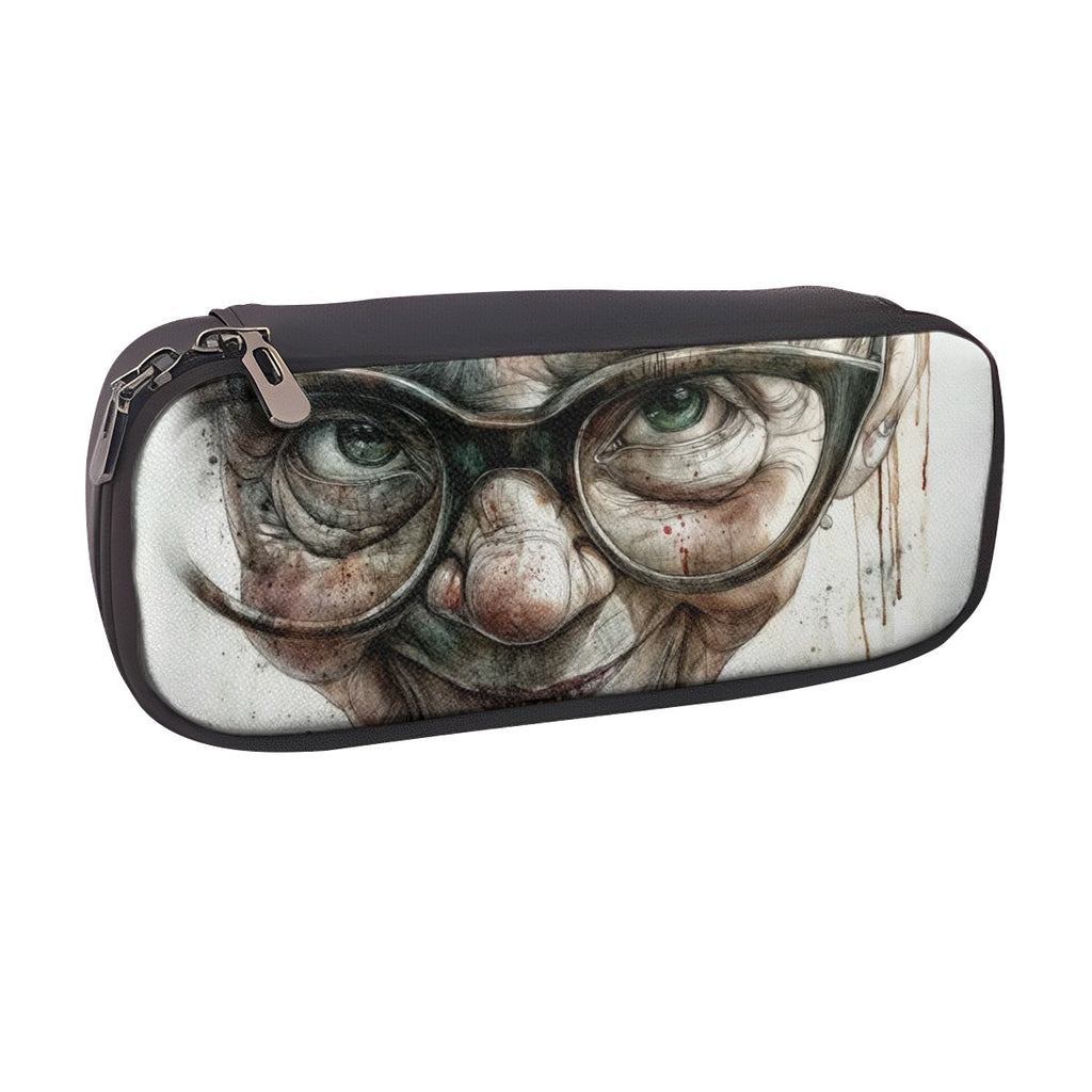 Wisdom and Whimsy: Horizontal Leather Clamshell Pencil Case
