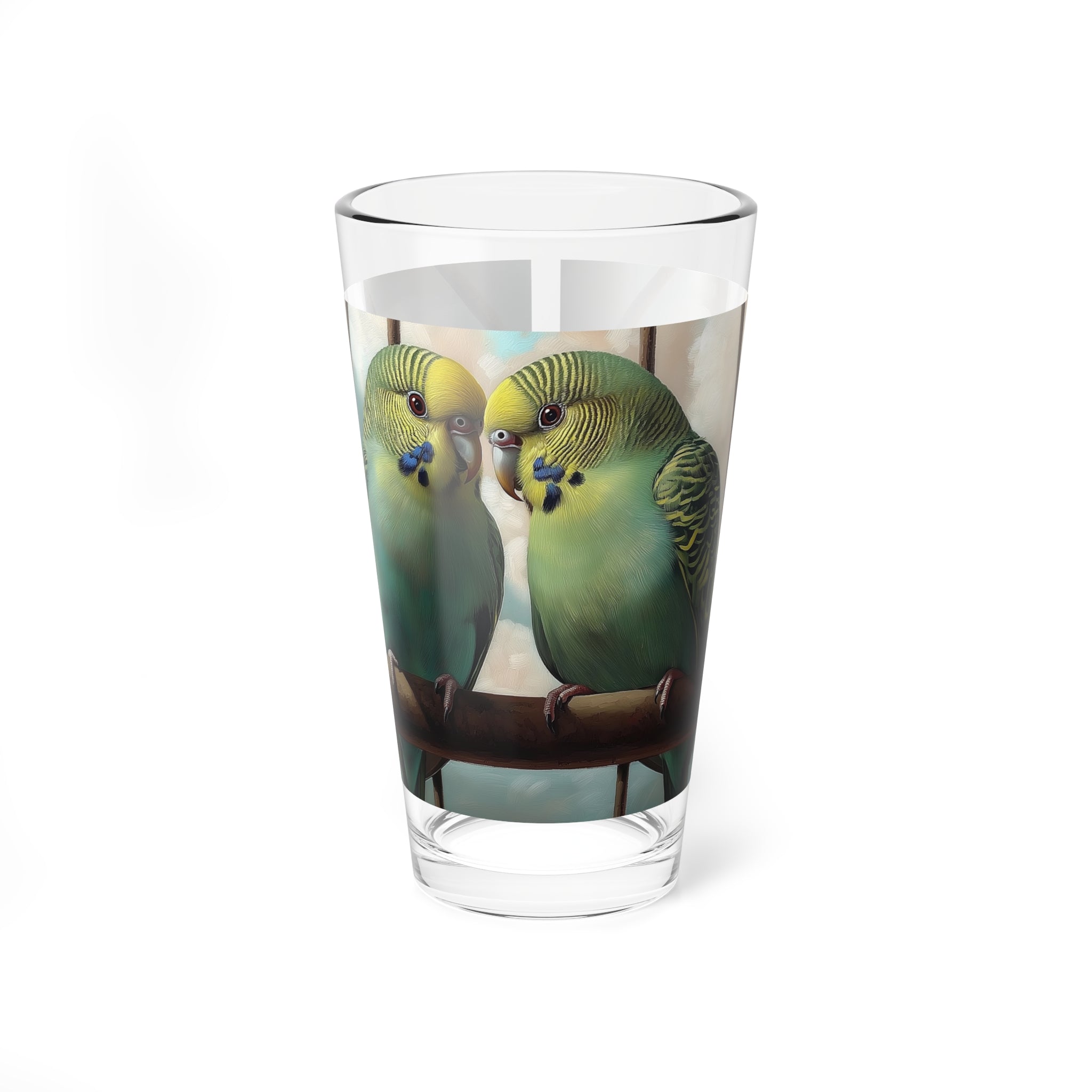 Budgies In Love!   Colorful Mixing Glass - 16oz | Unique Bird Design for Cocktail Lovers