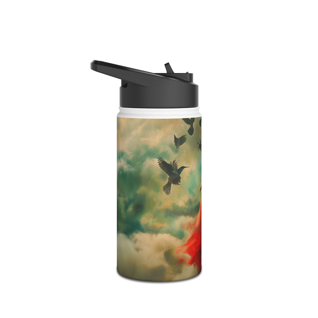 Ethereal Beauty in Red: Stainless Steel Water Bottle - Nature-Inspired Design