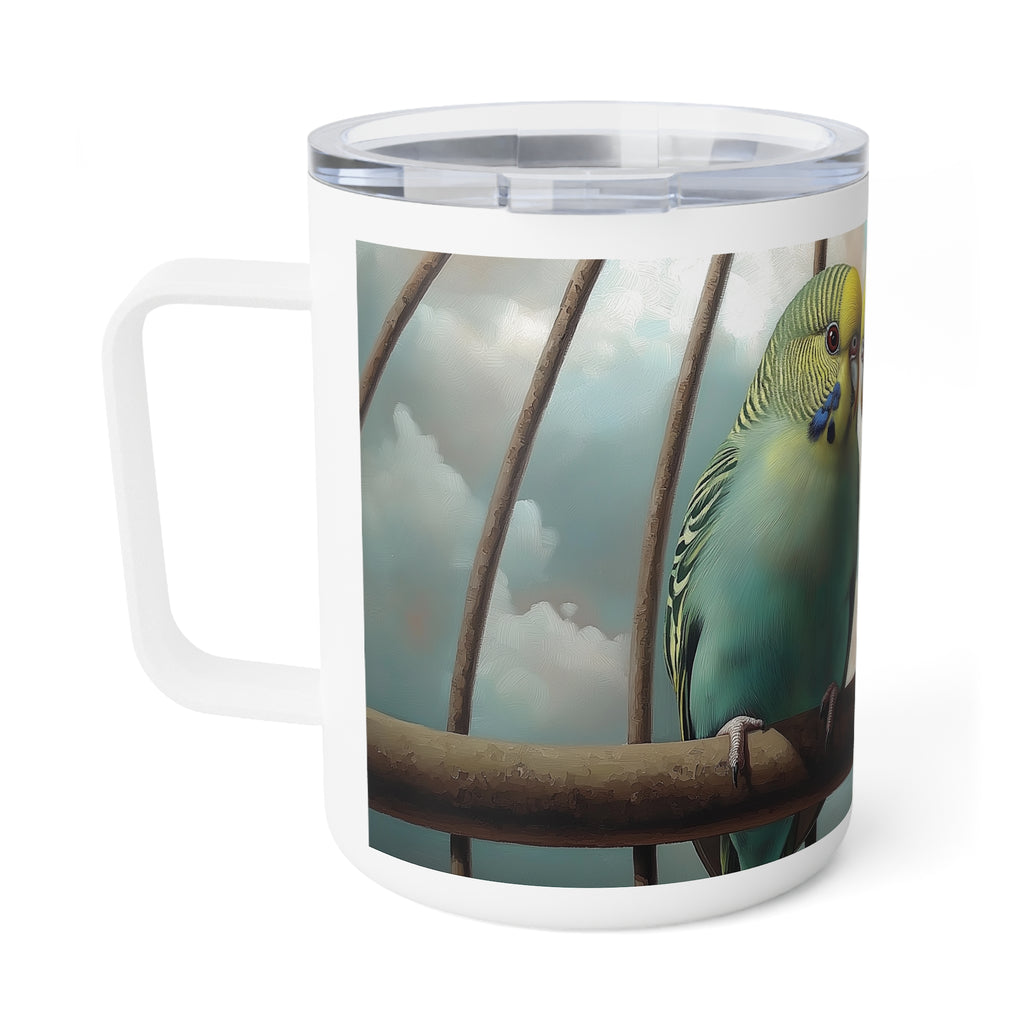 Budgies in Love!  Charming Insulated Coffee Mug - Perfect Gift for Bird Lovers