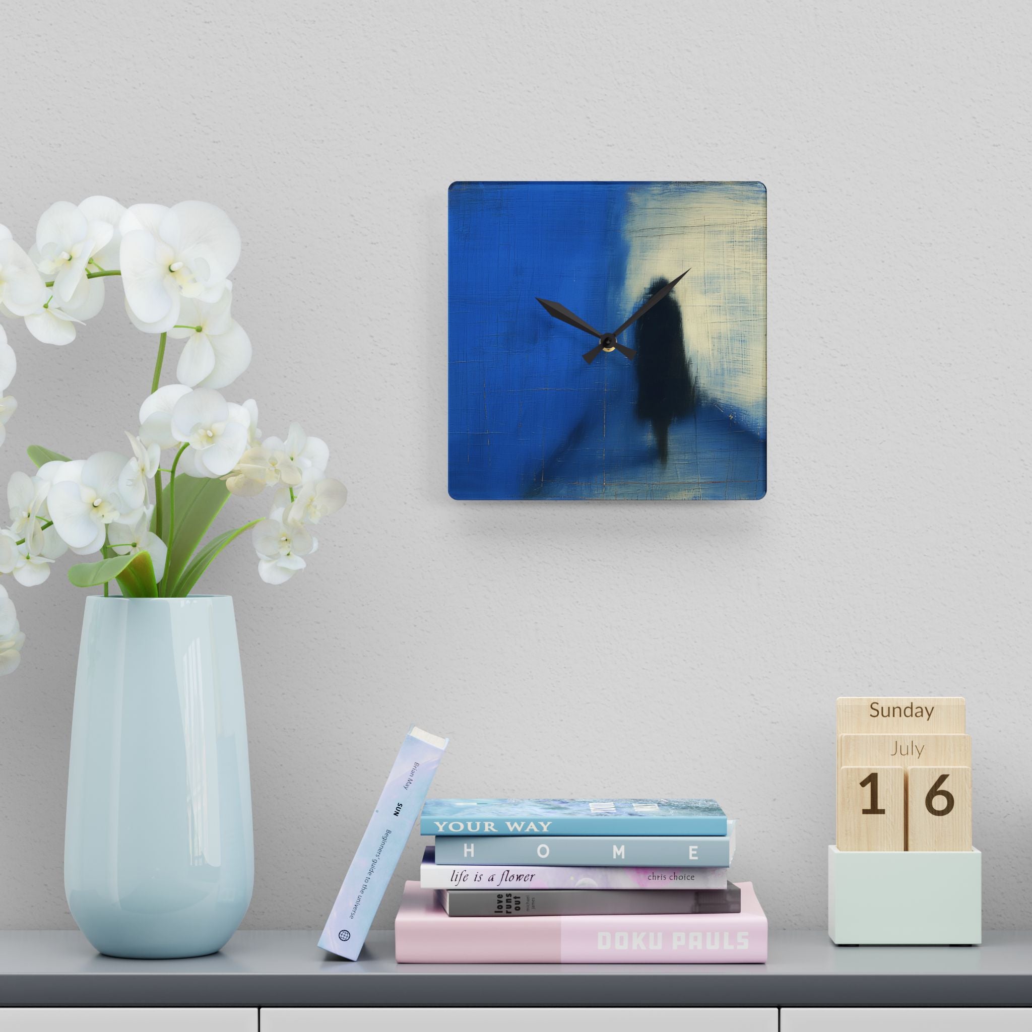 Abstract Blue Silhouette Acrylic Wall Clock — Modern Minimalist Home Décor