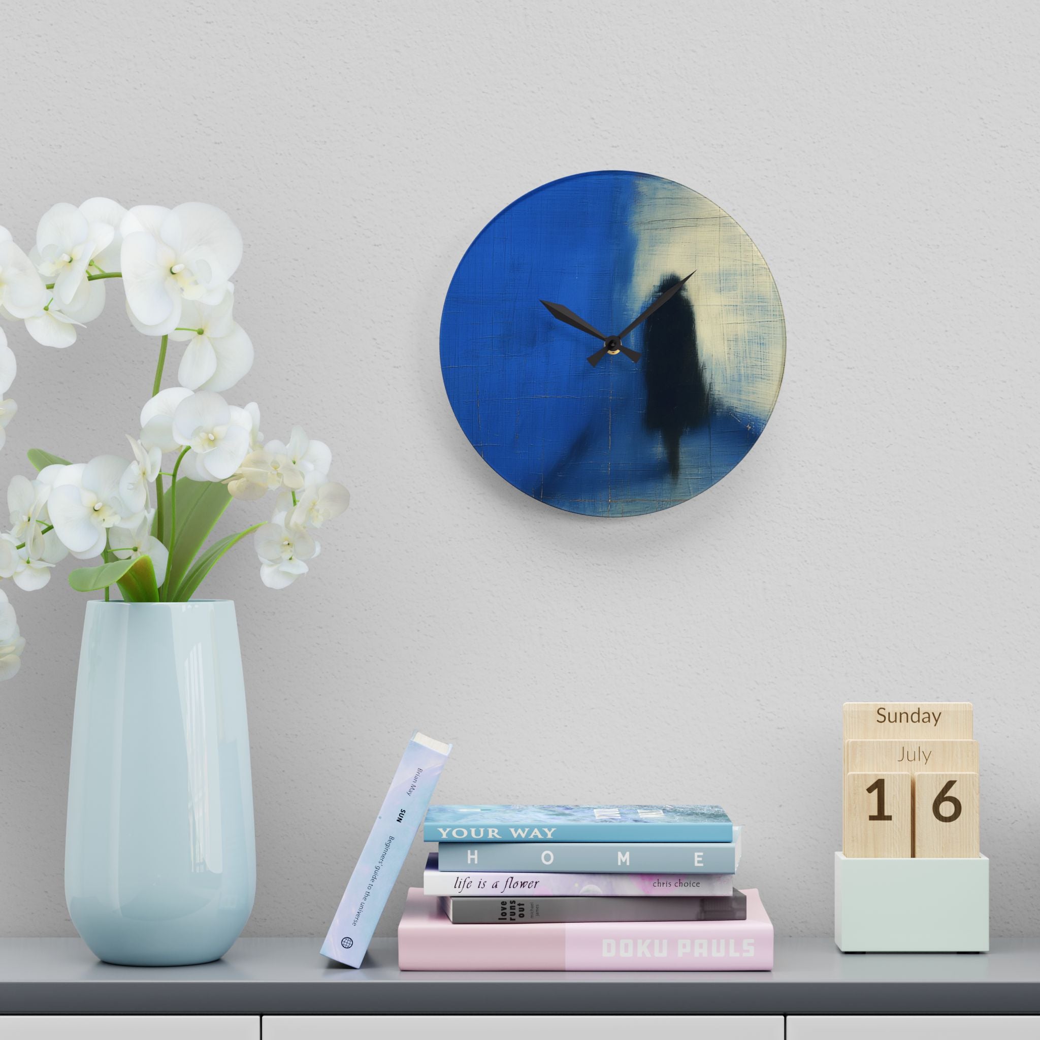 Abstract Blue Silhouette Acrylic Wall Clock — Modern Minimalist Home Décor