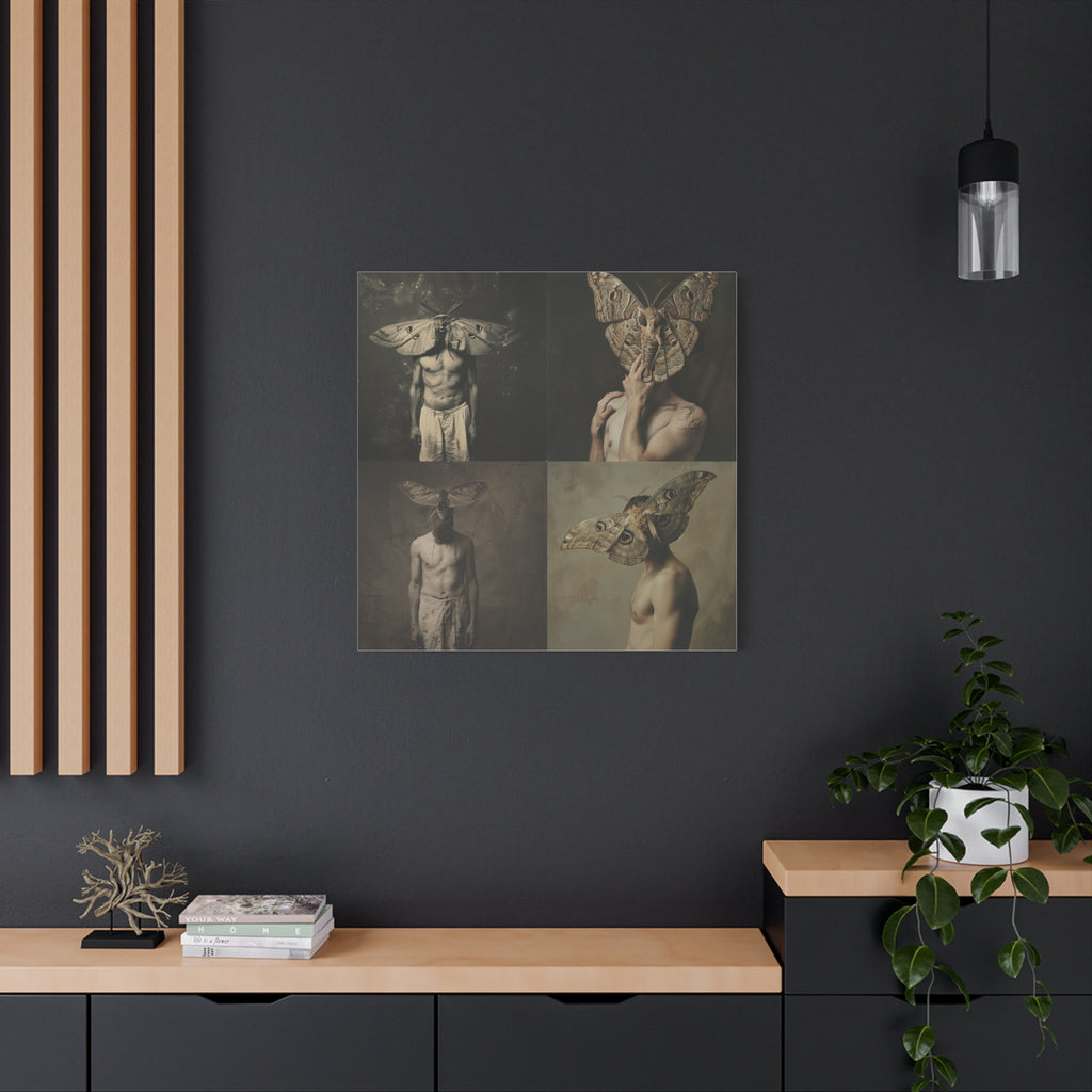 Moth Man Matte Canvas Print — Surreal Portrait Wall Art, 32" Square, Stretched 1.25"
