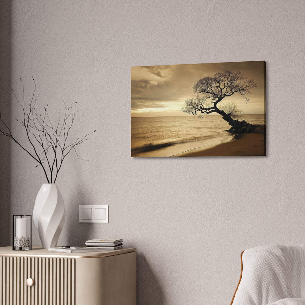 Sepia Beach Tree Canvas Wall Art - Stretched 1.5"