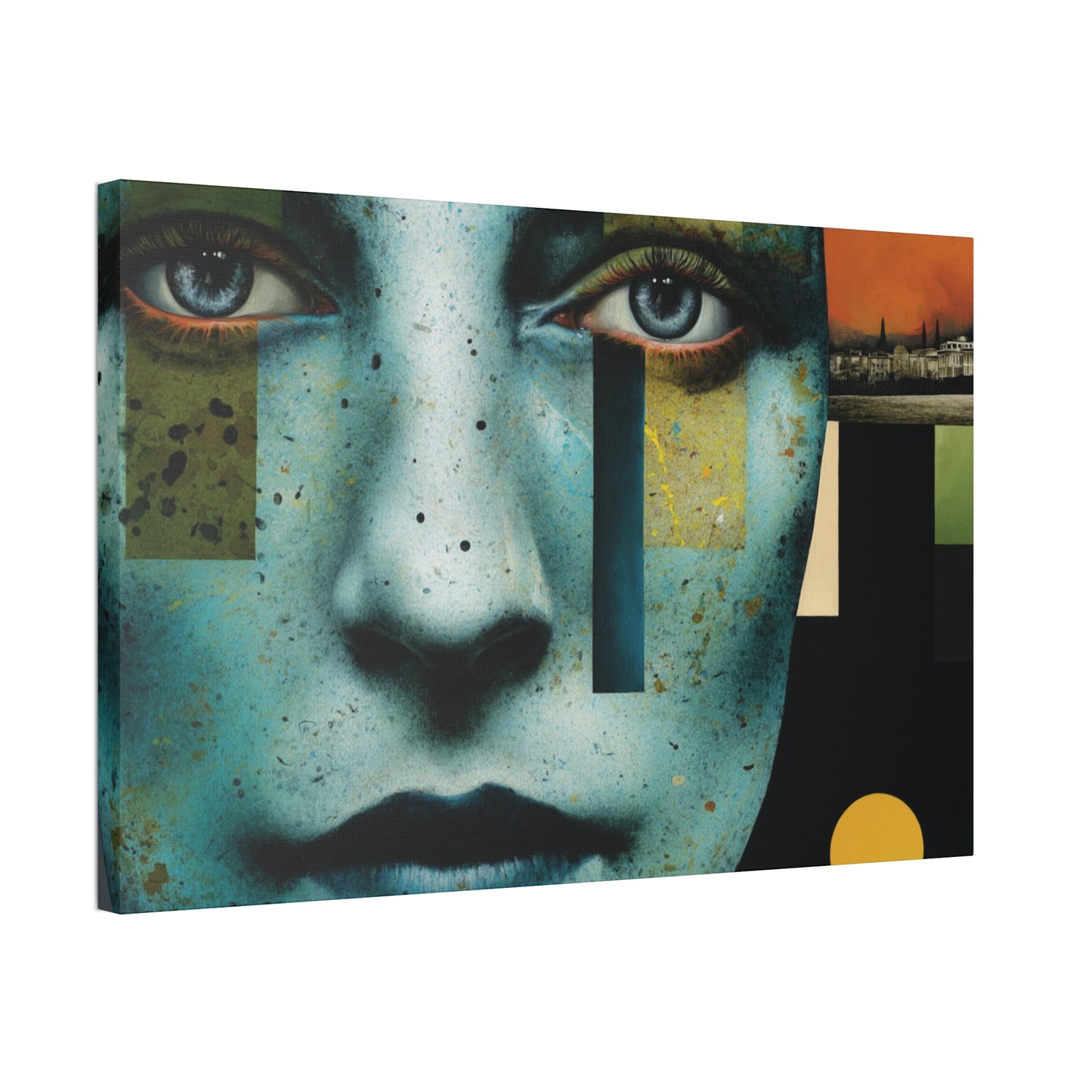 Abstract Blue Face Canvas Print — Contemporary Stretched Wall Art