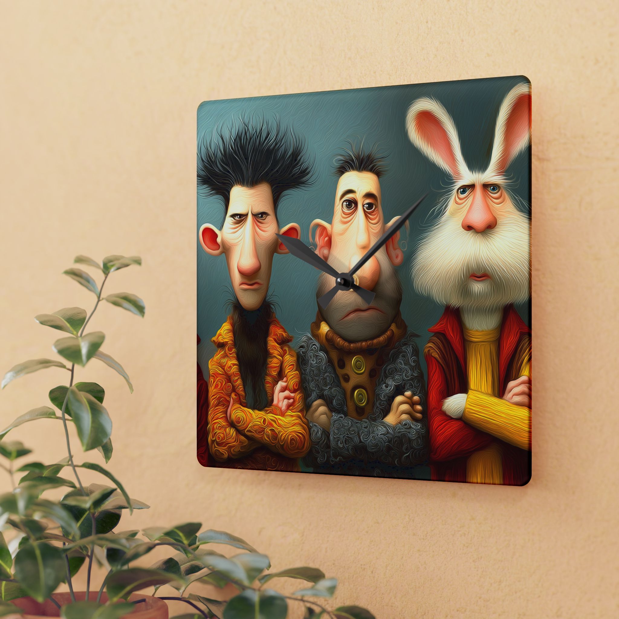 Whimsical Trio Acrylic Wall Clock – Quirky Character Art Timepiece
