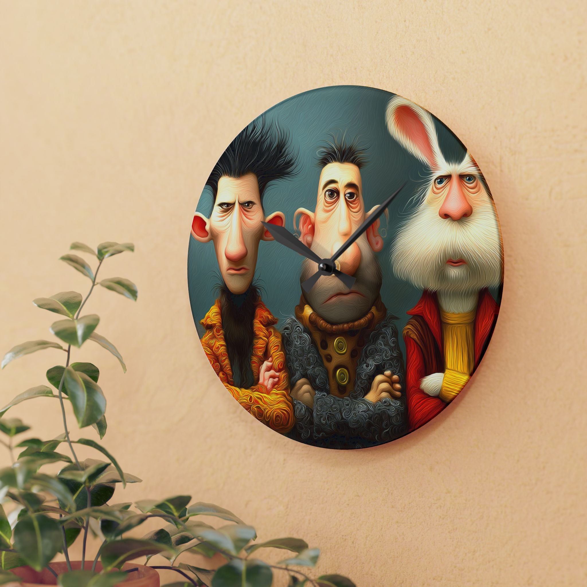 Whimsical Trio Acrylic Wall Clock – Quirky Character Art Timepiece
