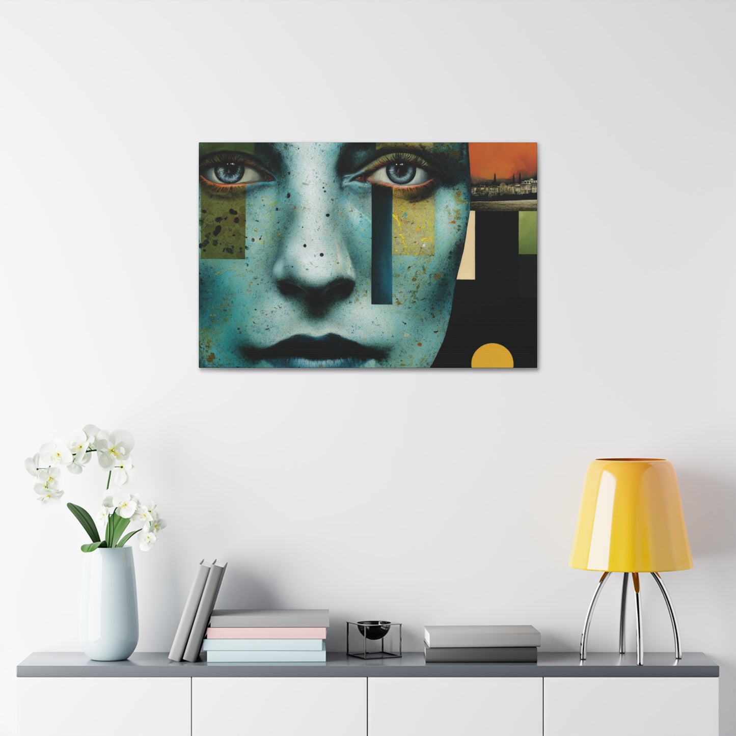 Abstract Blue Face Canvas Print — Contemporary Stretched Wall Art