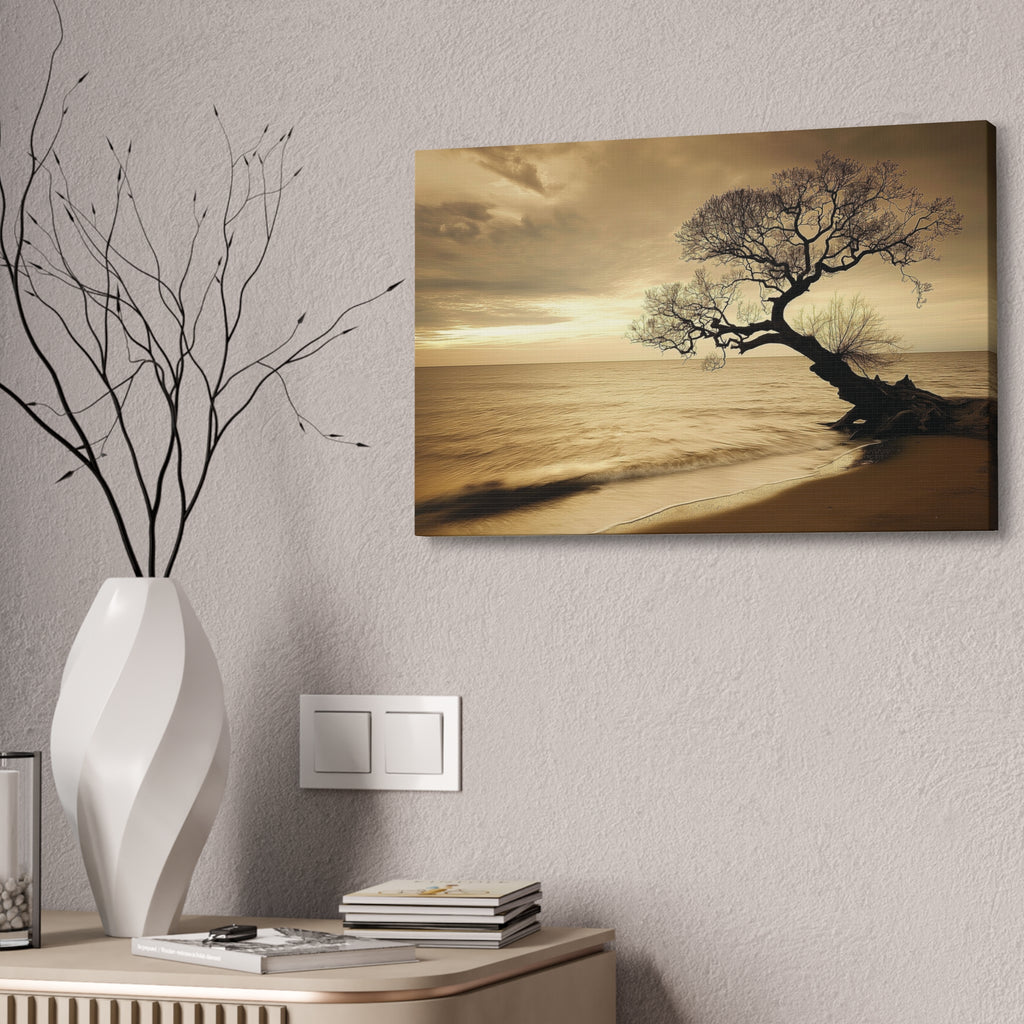 Sepia Beach Tree Canvas Wall Art - Stretched 1.5"