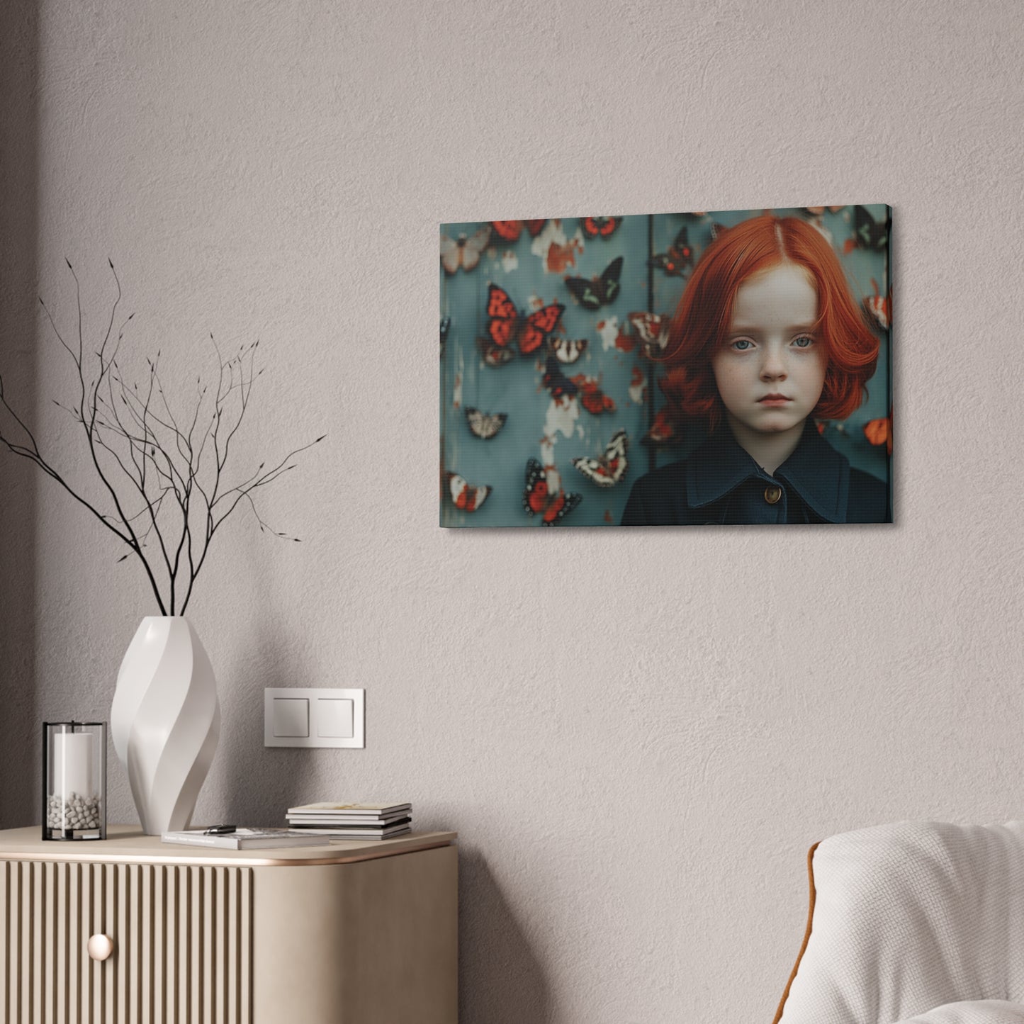 Redheaded Girl with Butterflies Canvas Print — Stretched 1.5" Wall Art