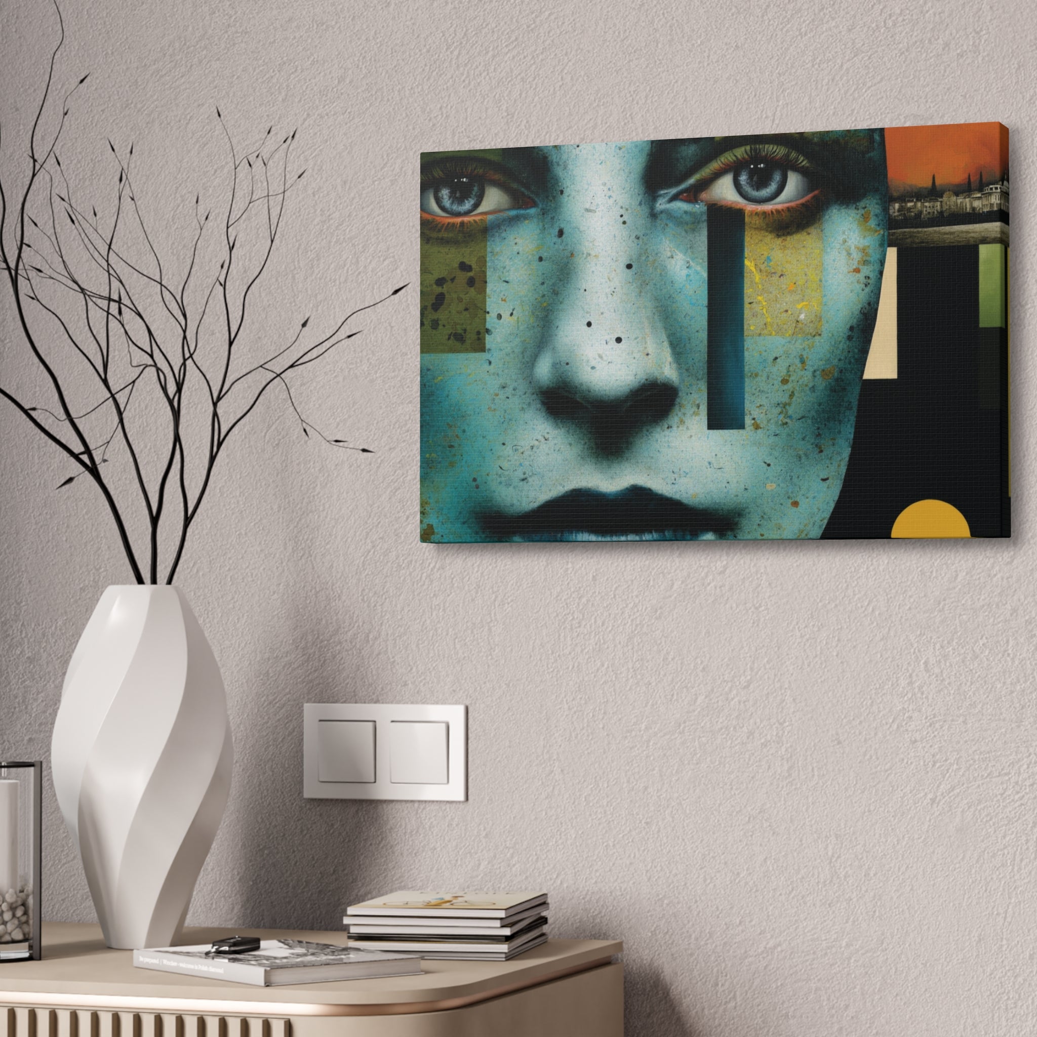 Abstract Blue Face Canvas Print — Contemporary Stretched Wall Art