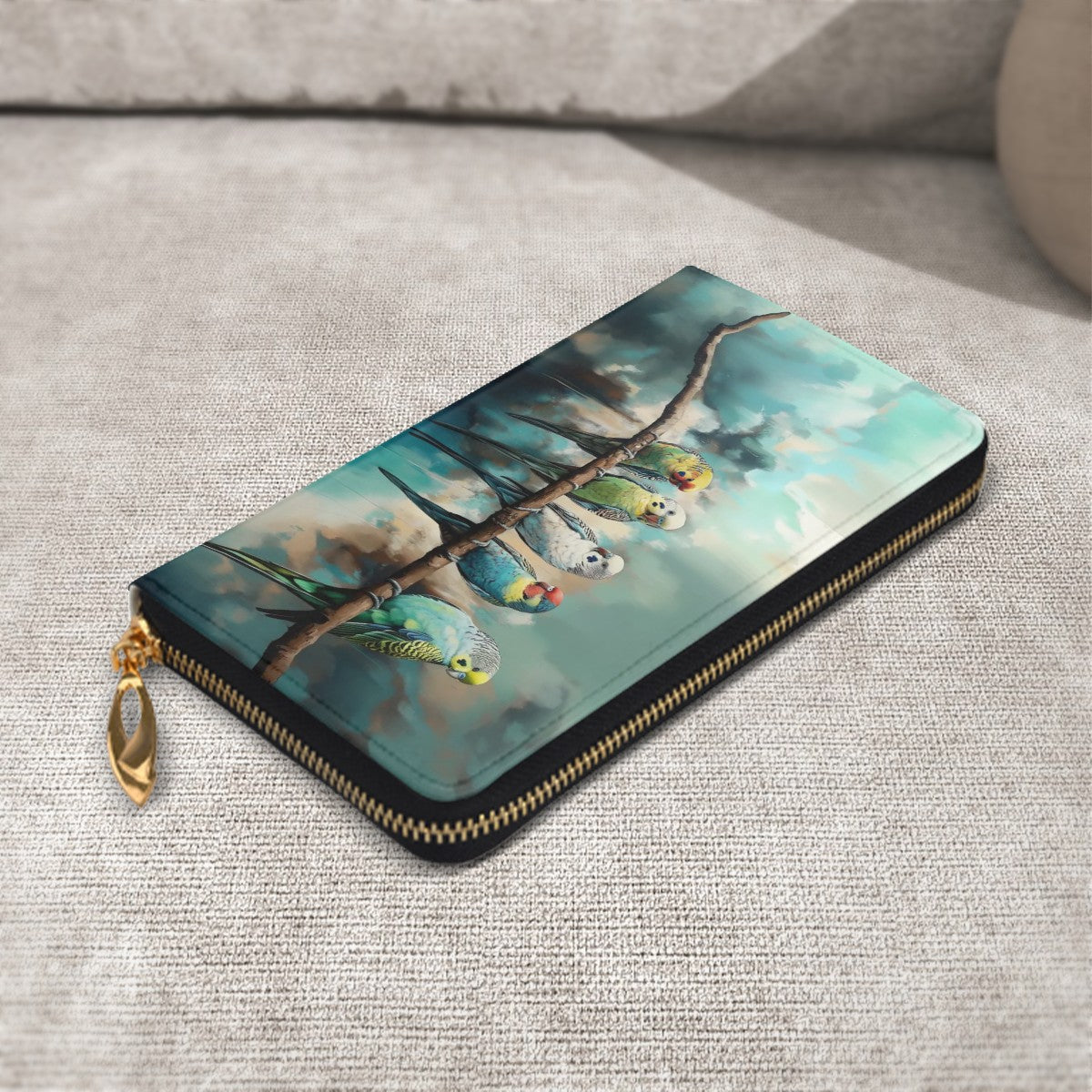 Vibrant Budgie Celebration! Exquisite Horizontal Leather Long Clutch Wallet